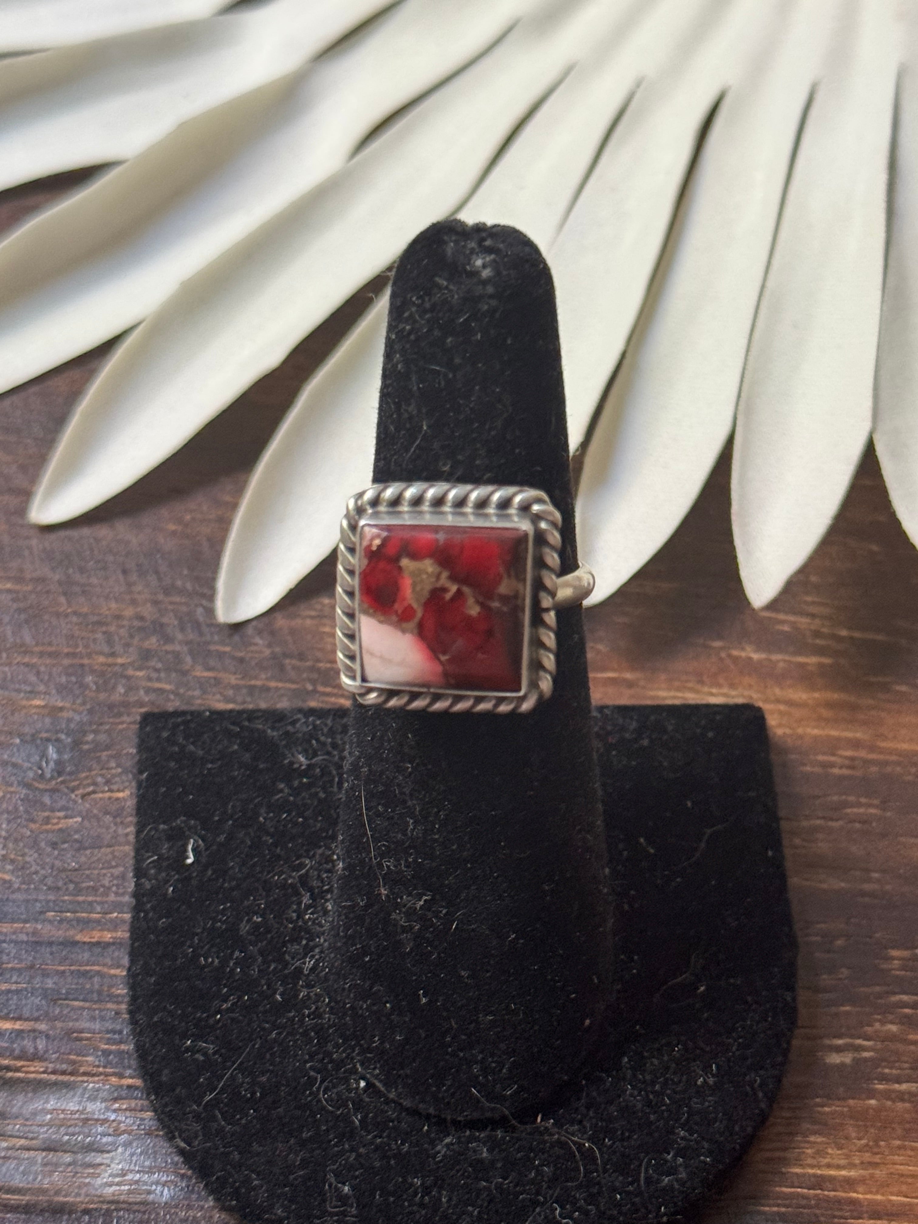 Navajo Made Rose Dahlia & Sterling Silver Adjustable Rings