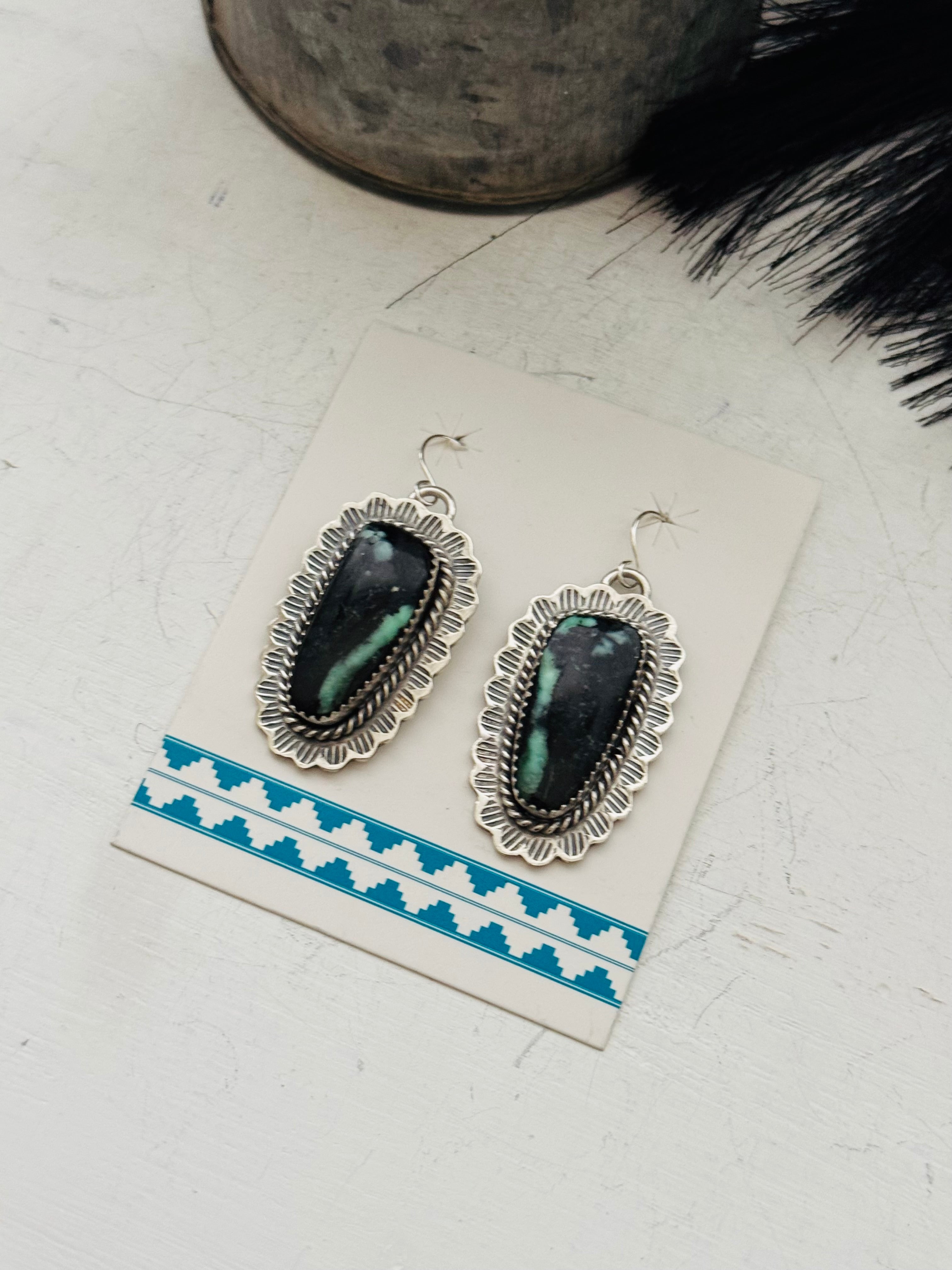 Calvin Delgarito Variscite & Sterling Silver Dangle Earrings