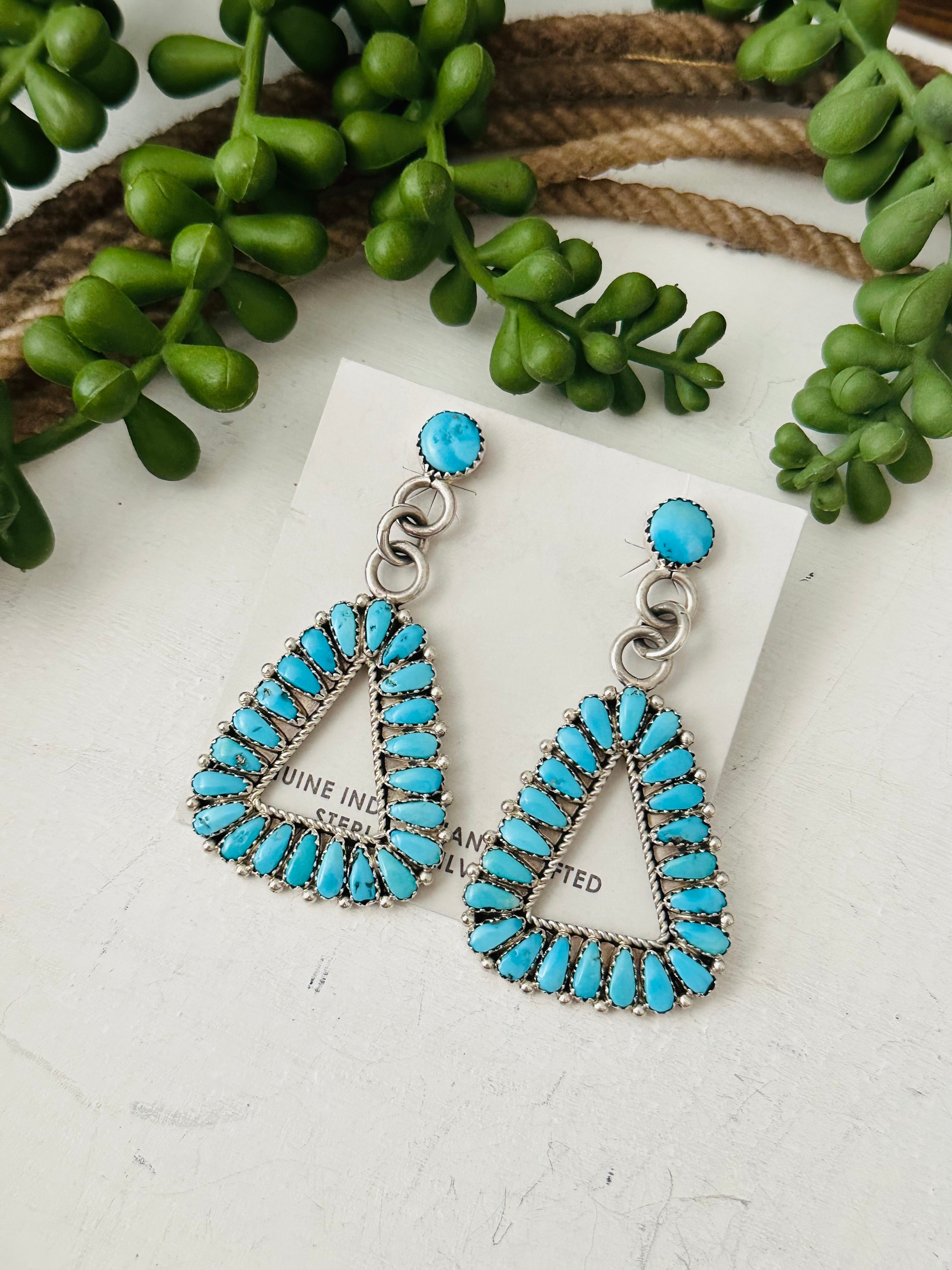 Navajo Made Sleeping Beauty  & Sterling Silver Earrings