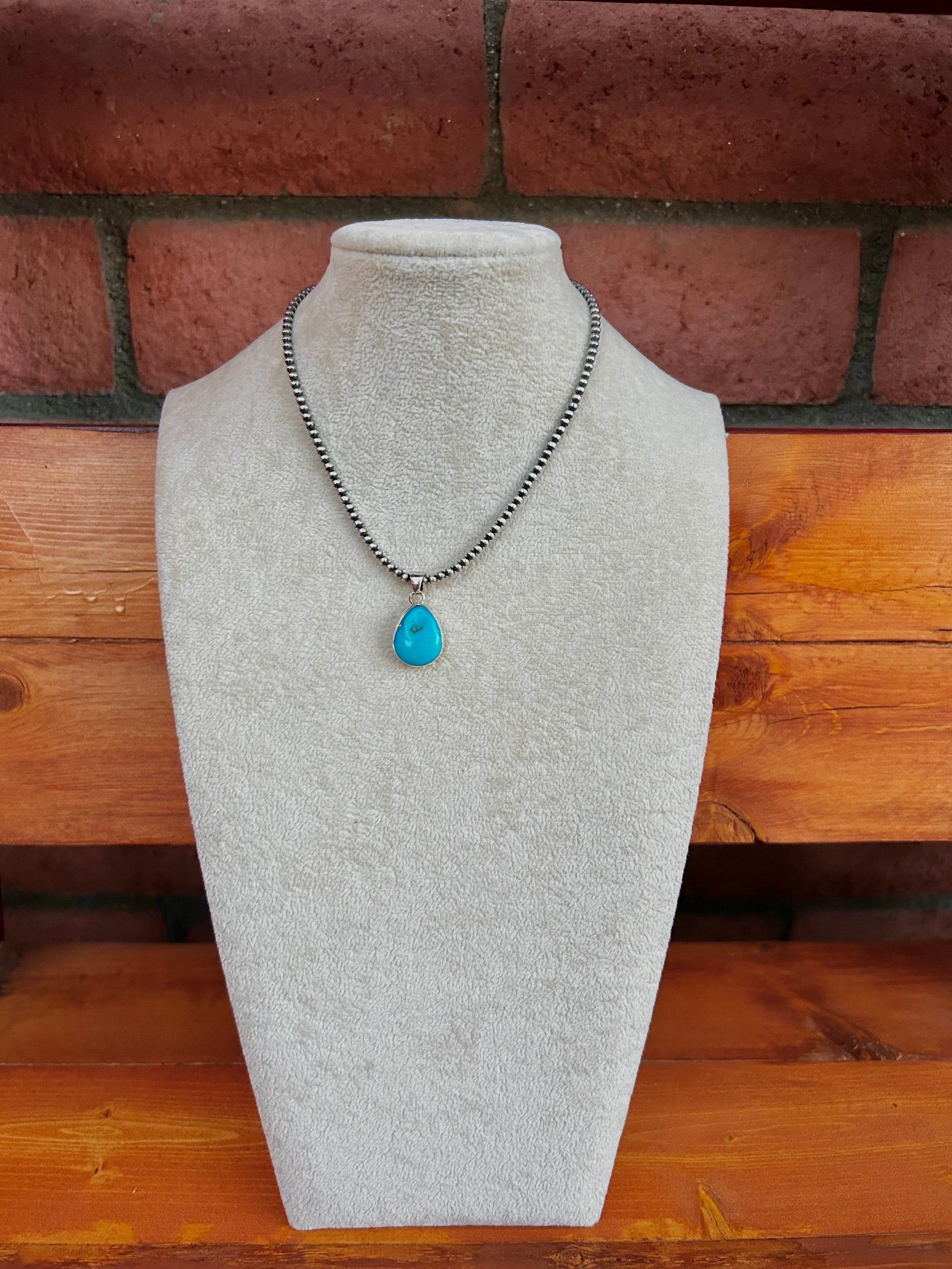 Navajo Made Kingman Turquoise & Sterling Silver Pendant