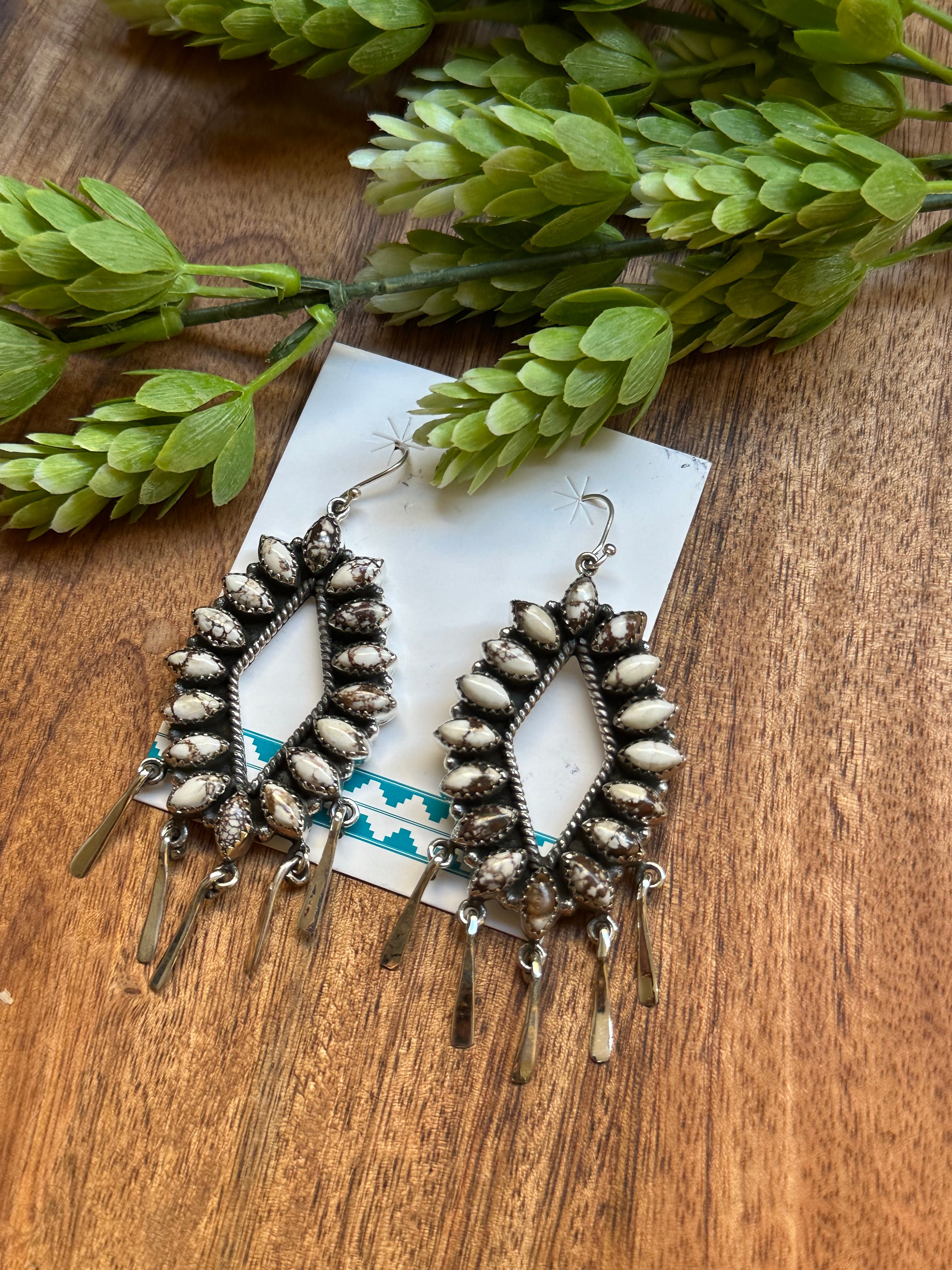 Southwest Handmade Wild Horse & Sterling Silver Dangle Earrings