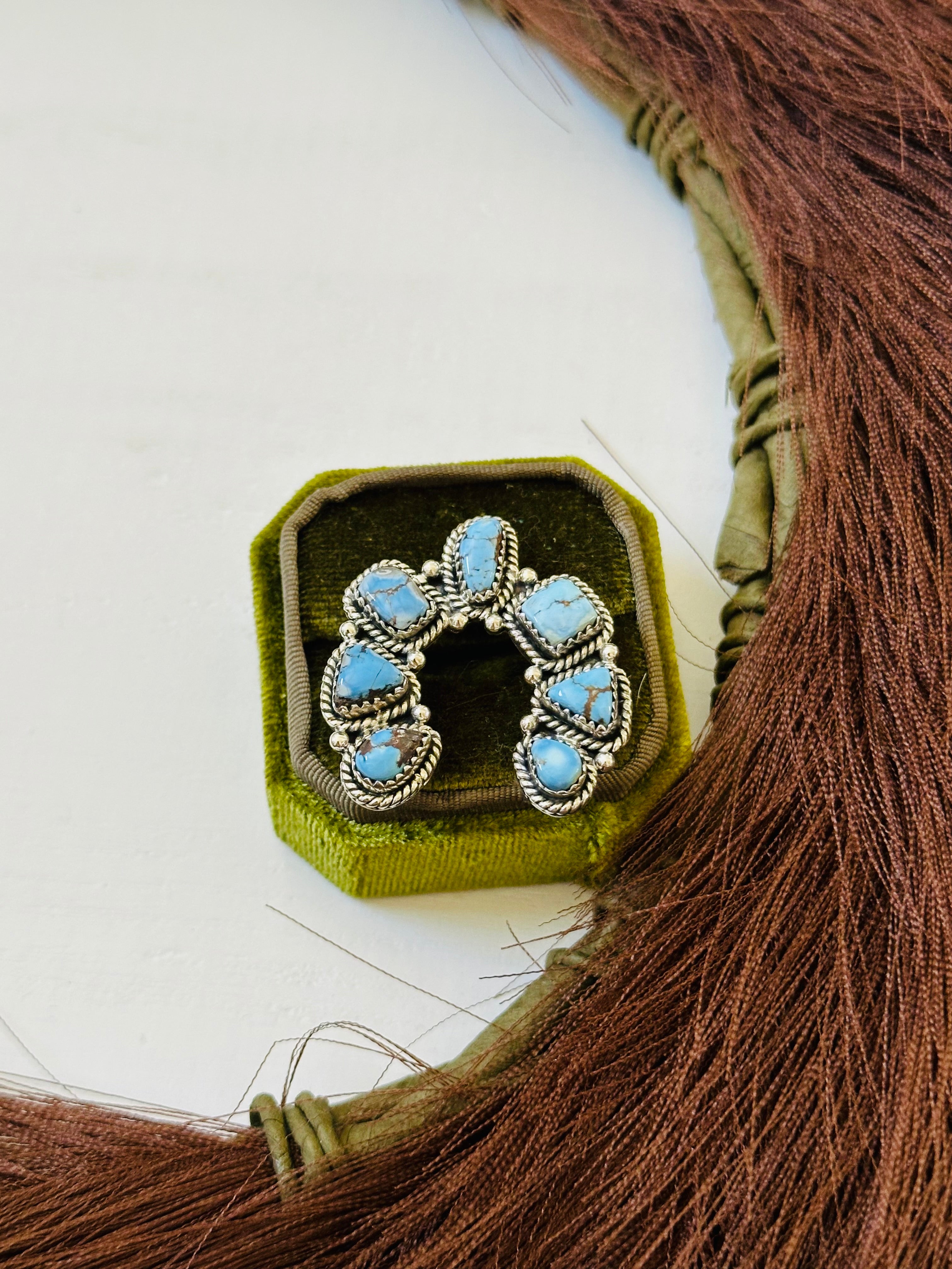 TTD “Prosperous” Golden Hills Turquoise & Sterling Silver Adjustable Cluster Naja Ring