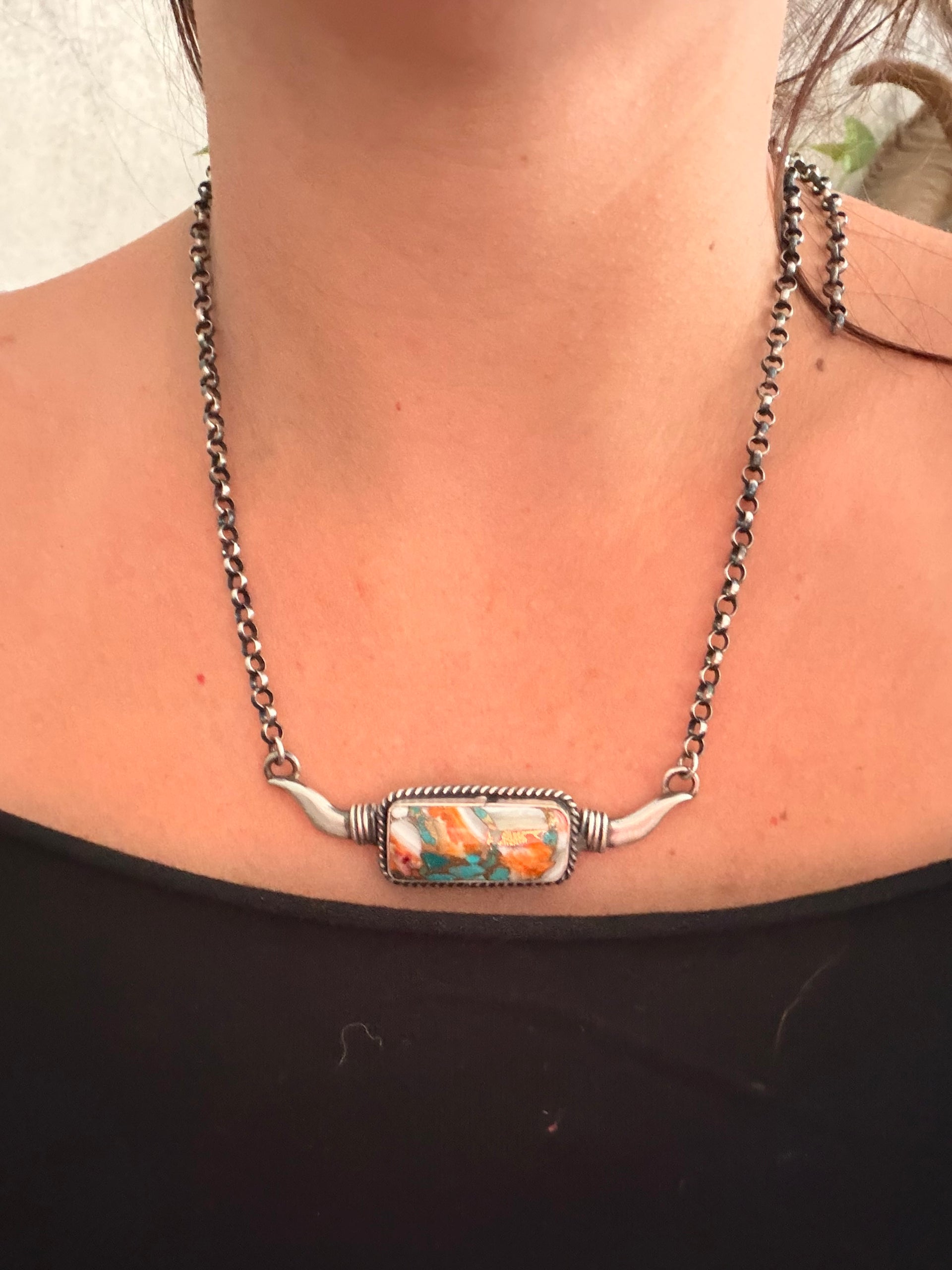 Emer Thompson Mohave Turquoise & Sterling Silver Bull Horn Bar Necklace