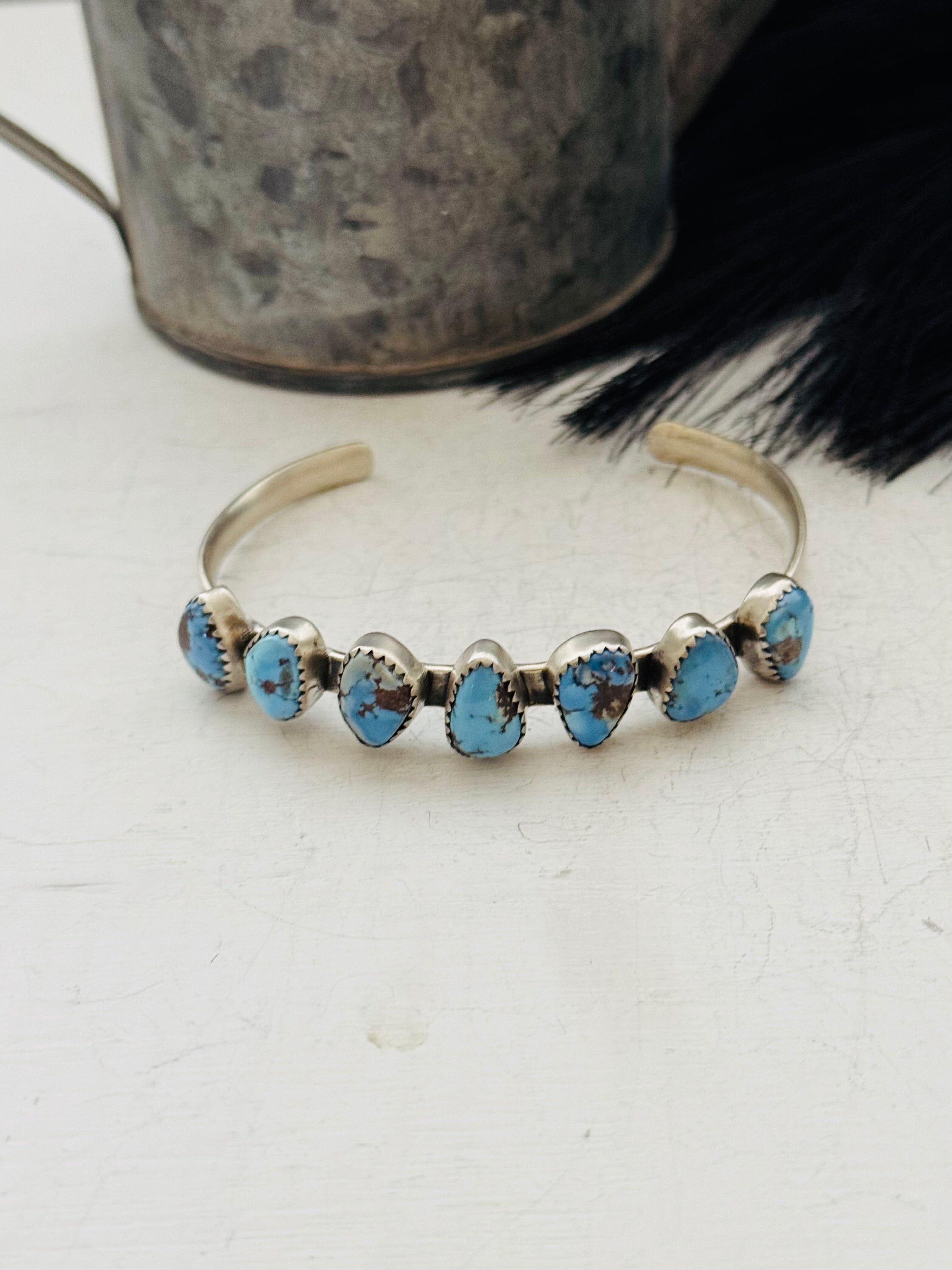 Southwest Made Golden Hills Turquoise & Sterling Silver Cuff Bracelet