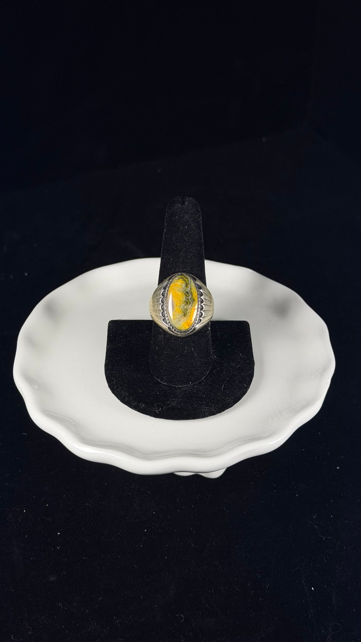 Navajo Made BB Agate & Sterling Silver Cast Ring Size 9
