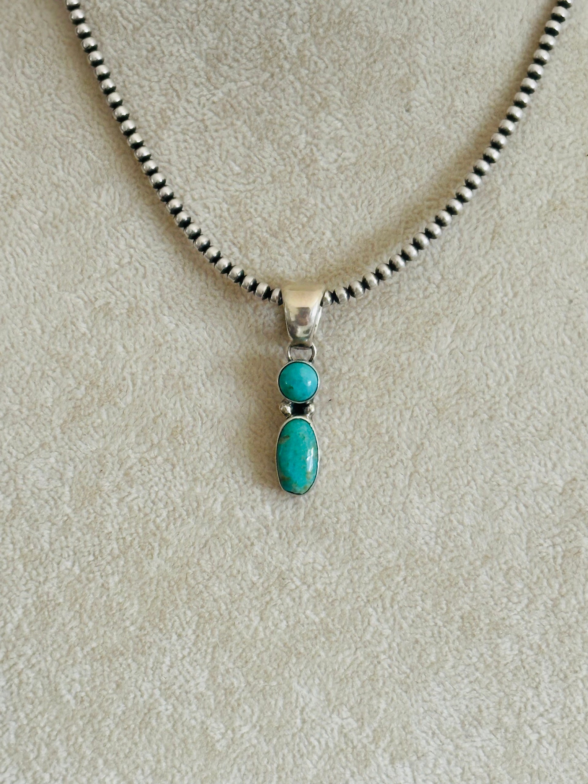 Navajo Handmade Kingman Turquoise & Sterling Silver Pendant