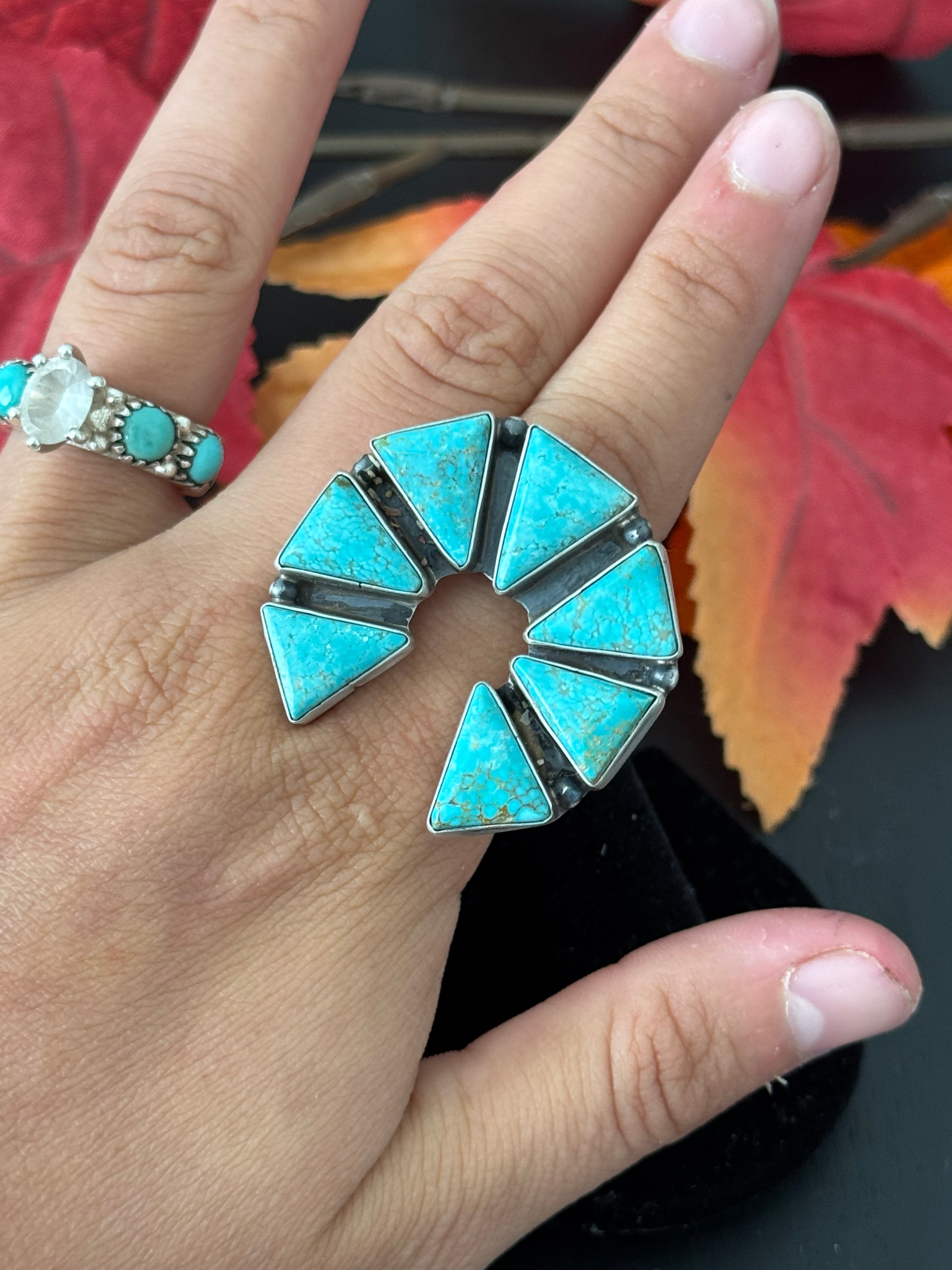 Elouise Kee #8 Turquoise & Sterling Silver Adjustable Cluster Naja Ring