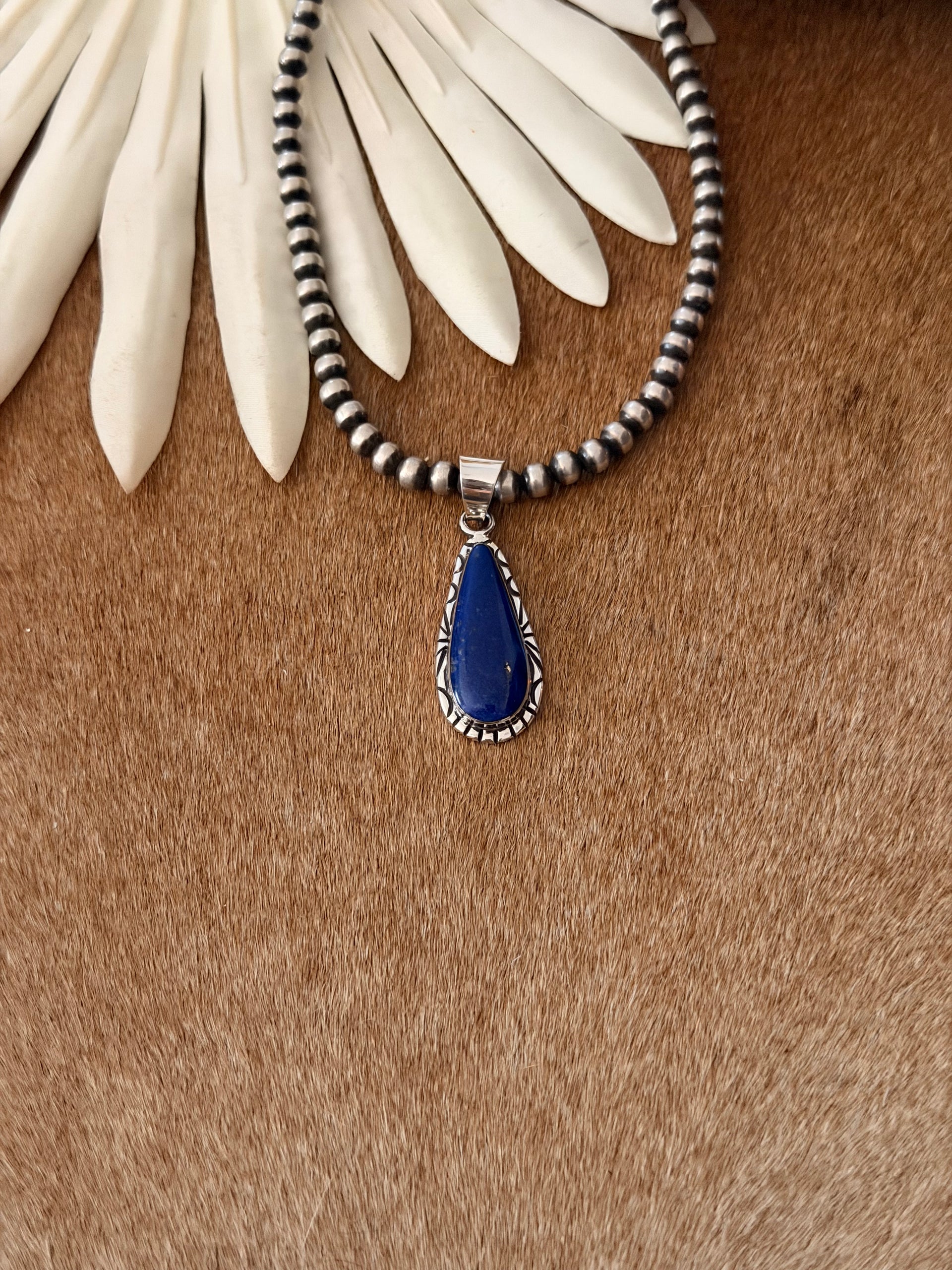 Navajo Made Lapis & Sterling Silver Pendant