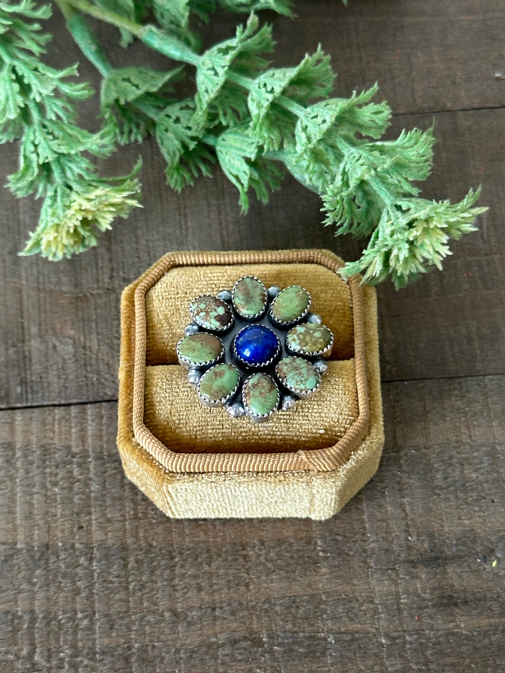 Navajo Made Multi Stone & Sterling Silver Inlay Ring Size 7