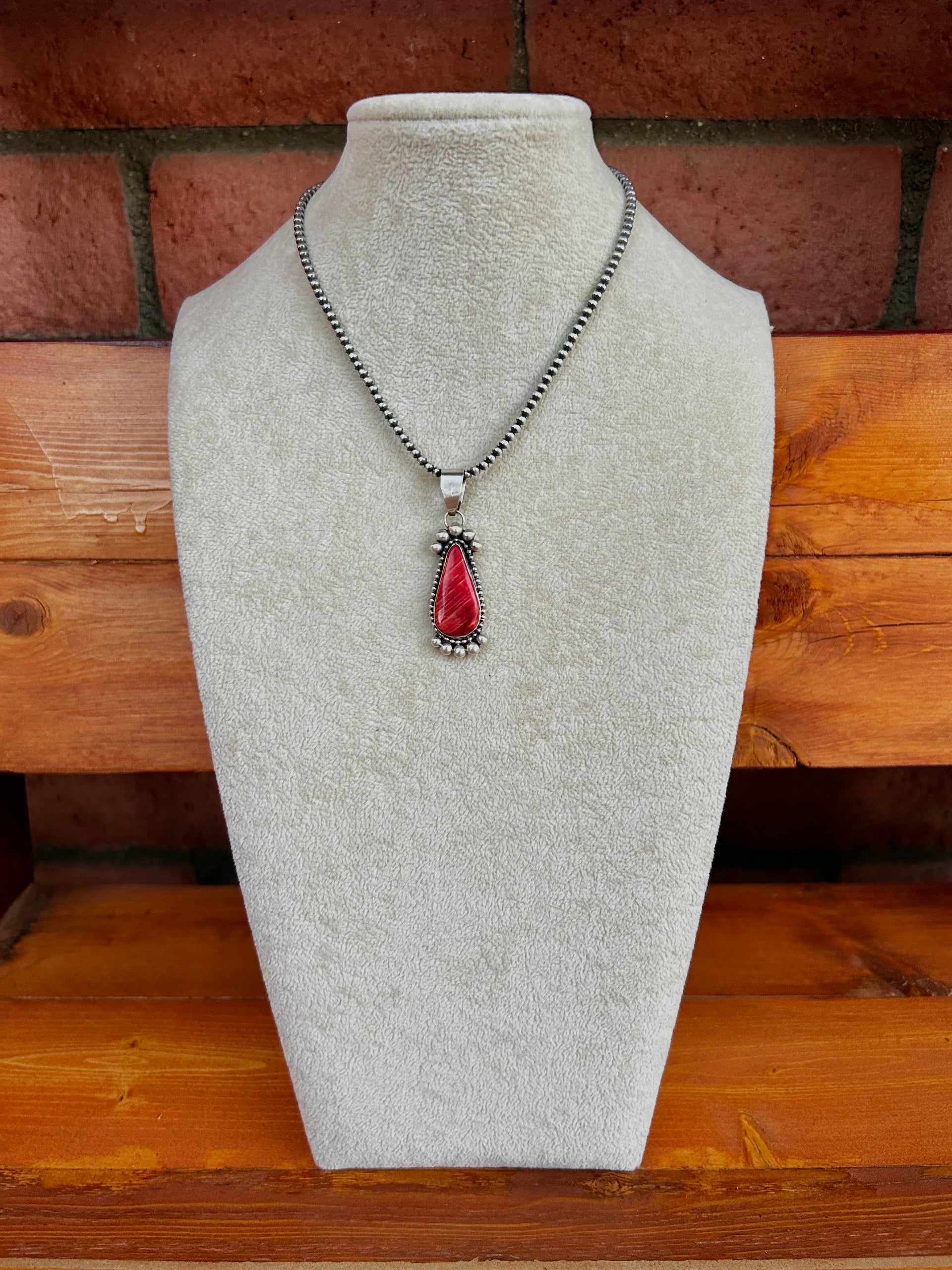 Navajo Made Spiny Oyster & Sterling Silver Pendant