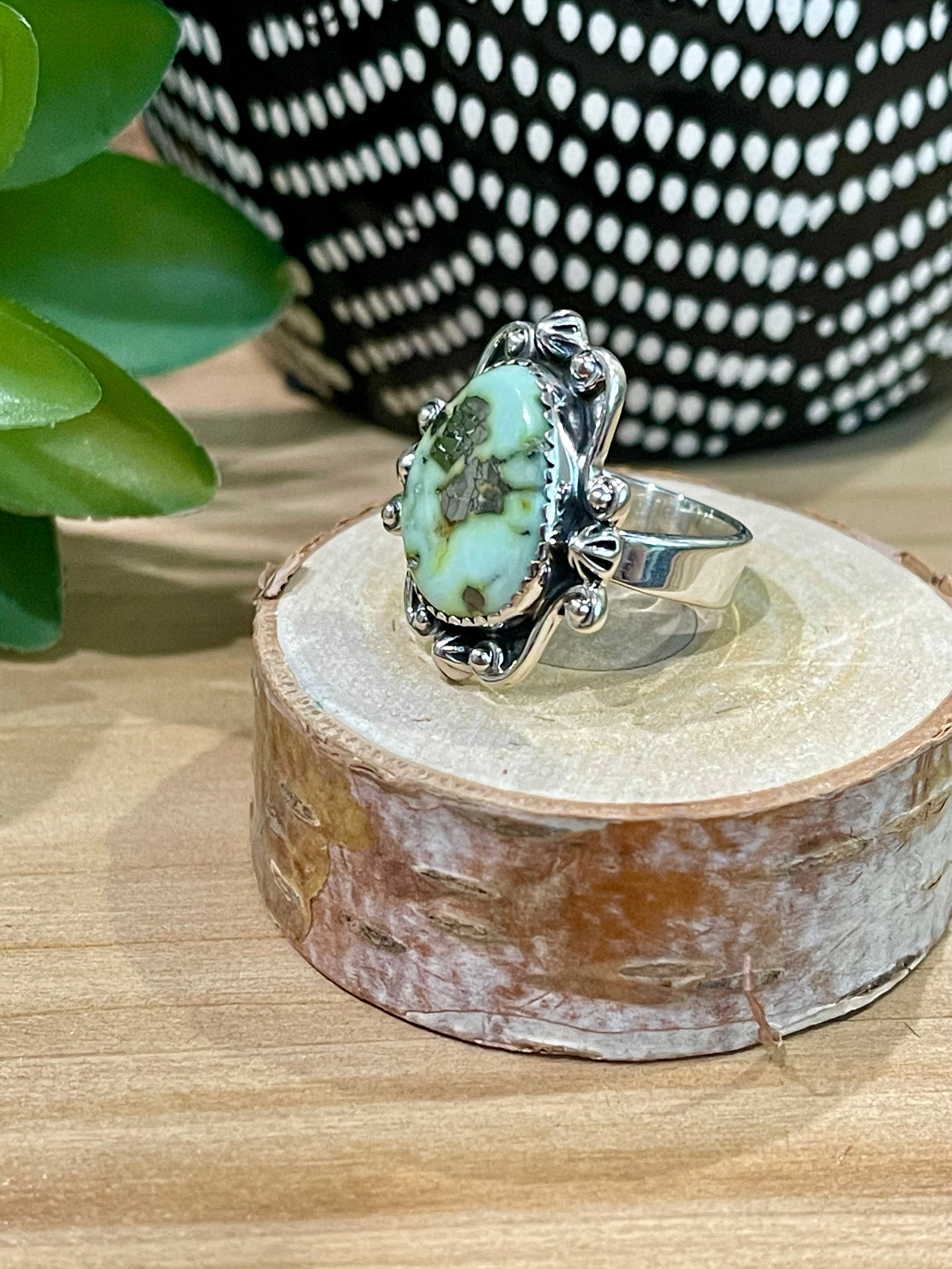 Southwest Handmade Palomino Variscite & Sterling Silver Adjustable Ring