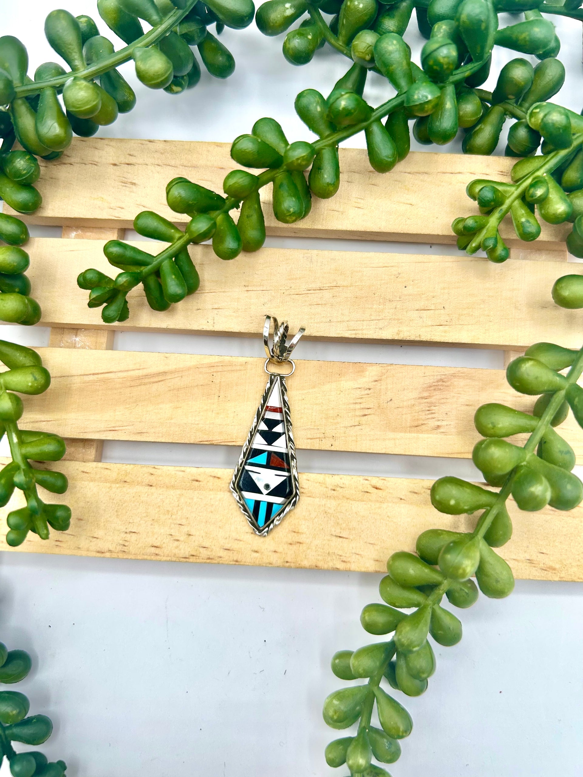 Zuni Made Multi Stone & Sterling Silver Pendant