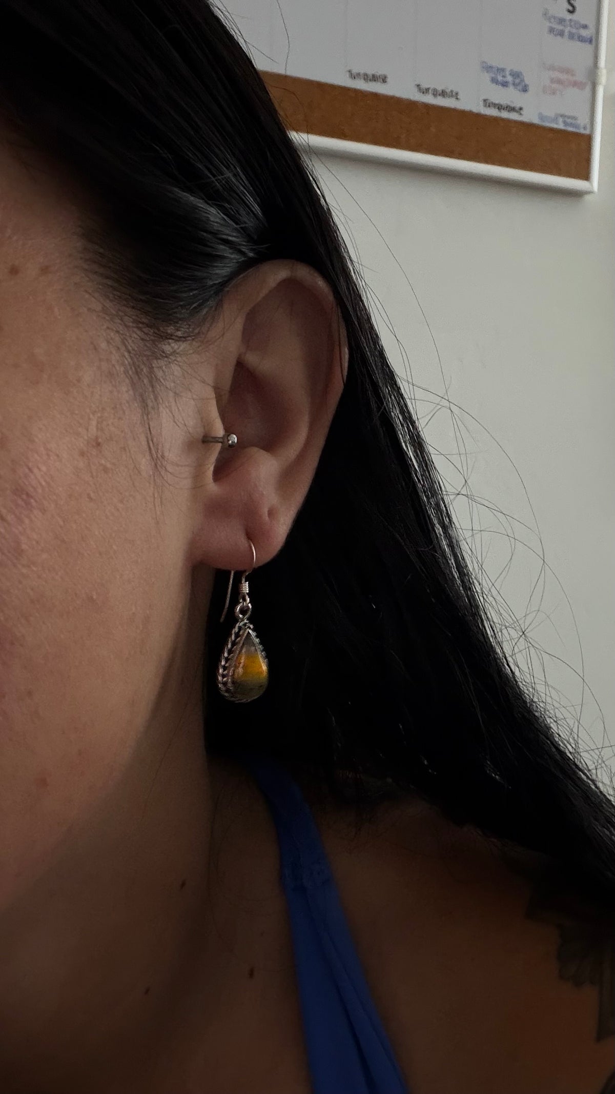 Navajo Made BB Agate & Sterling Silver Dangle Earrings
