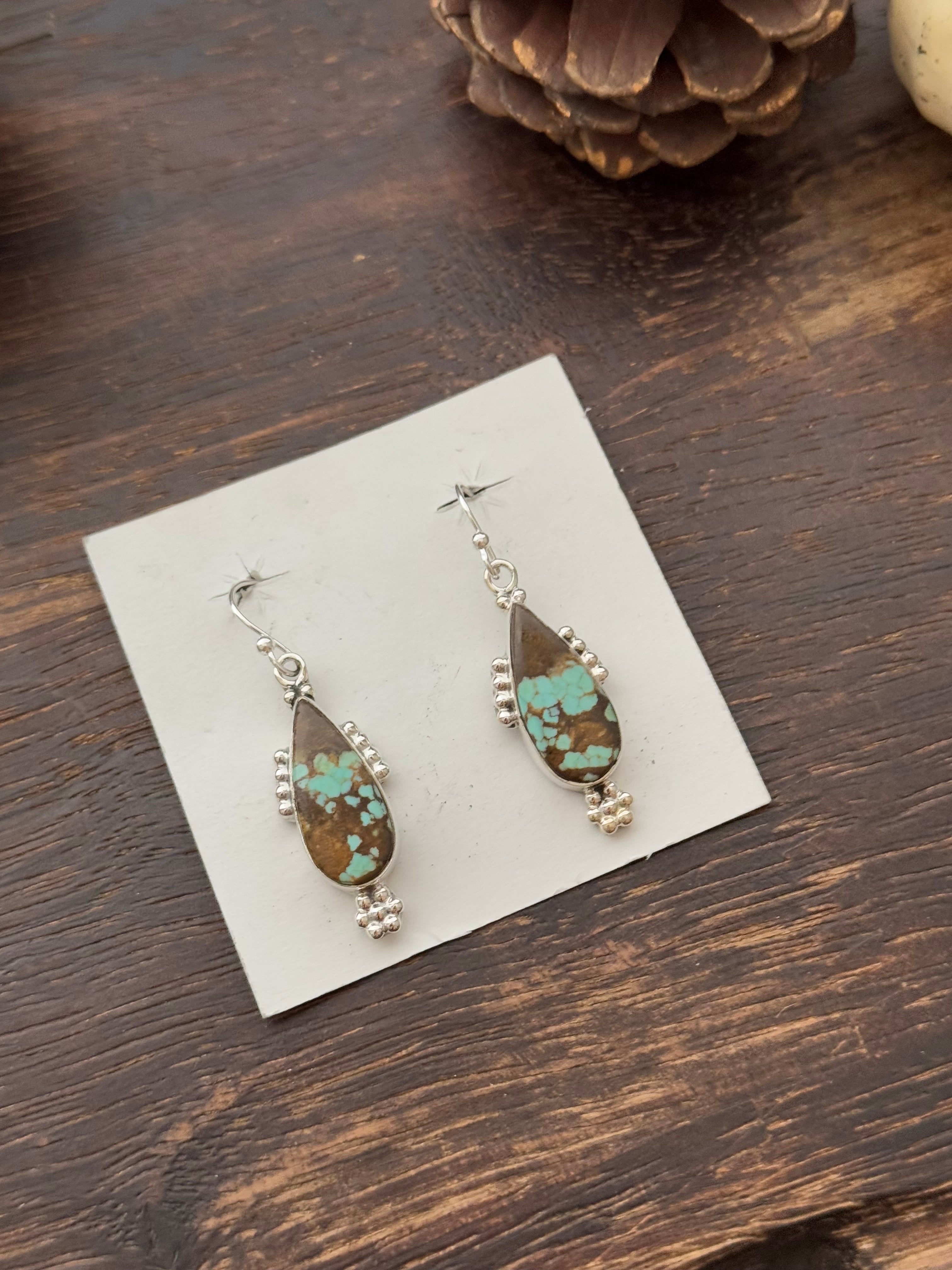 Southwest Handmade #8 Turquoise & Sterling Silver Dangle Earrings