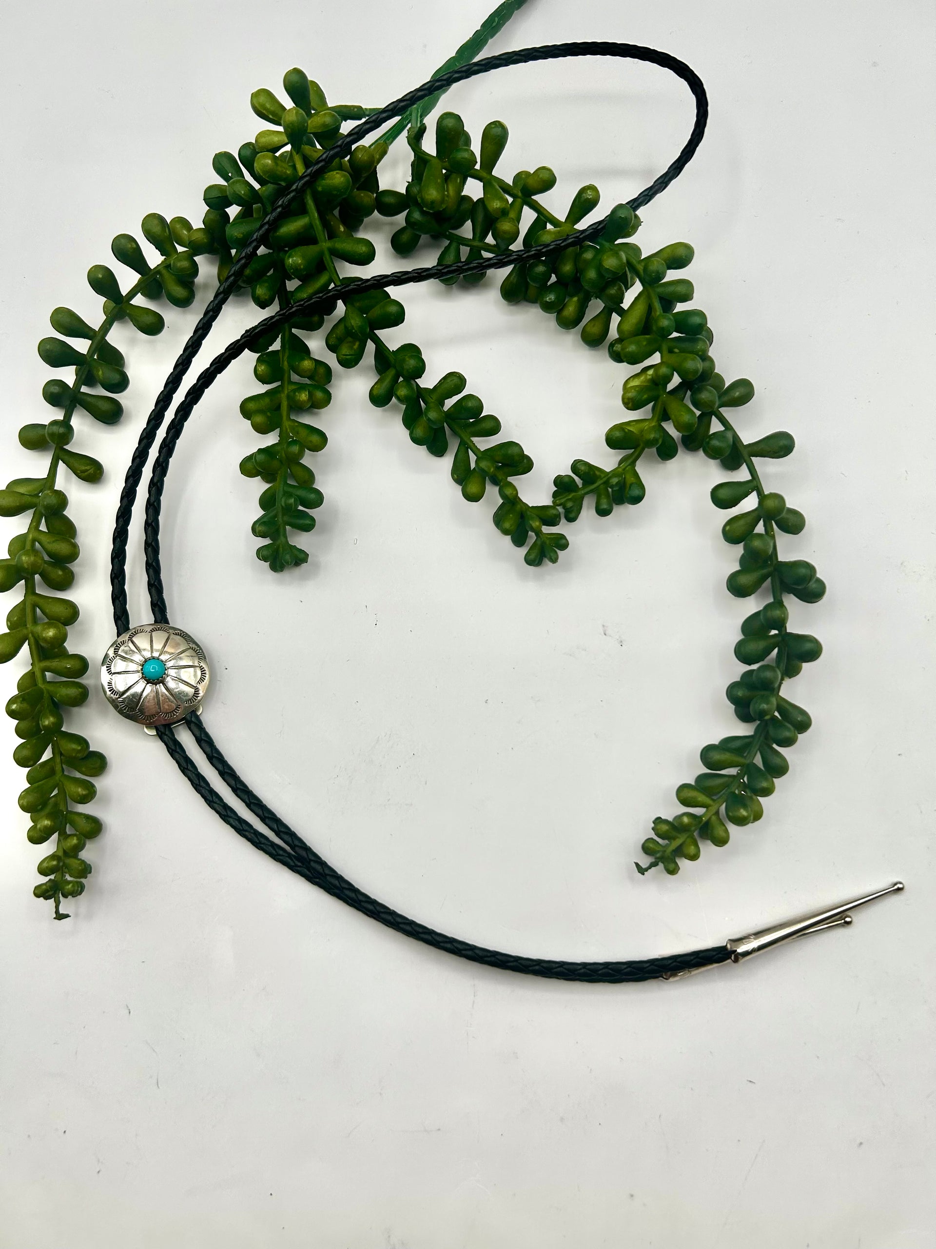 Navajo Made Kingman Turquoise & Sterling Silver Bolo Tie