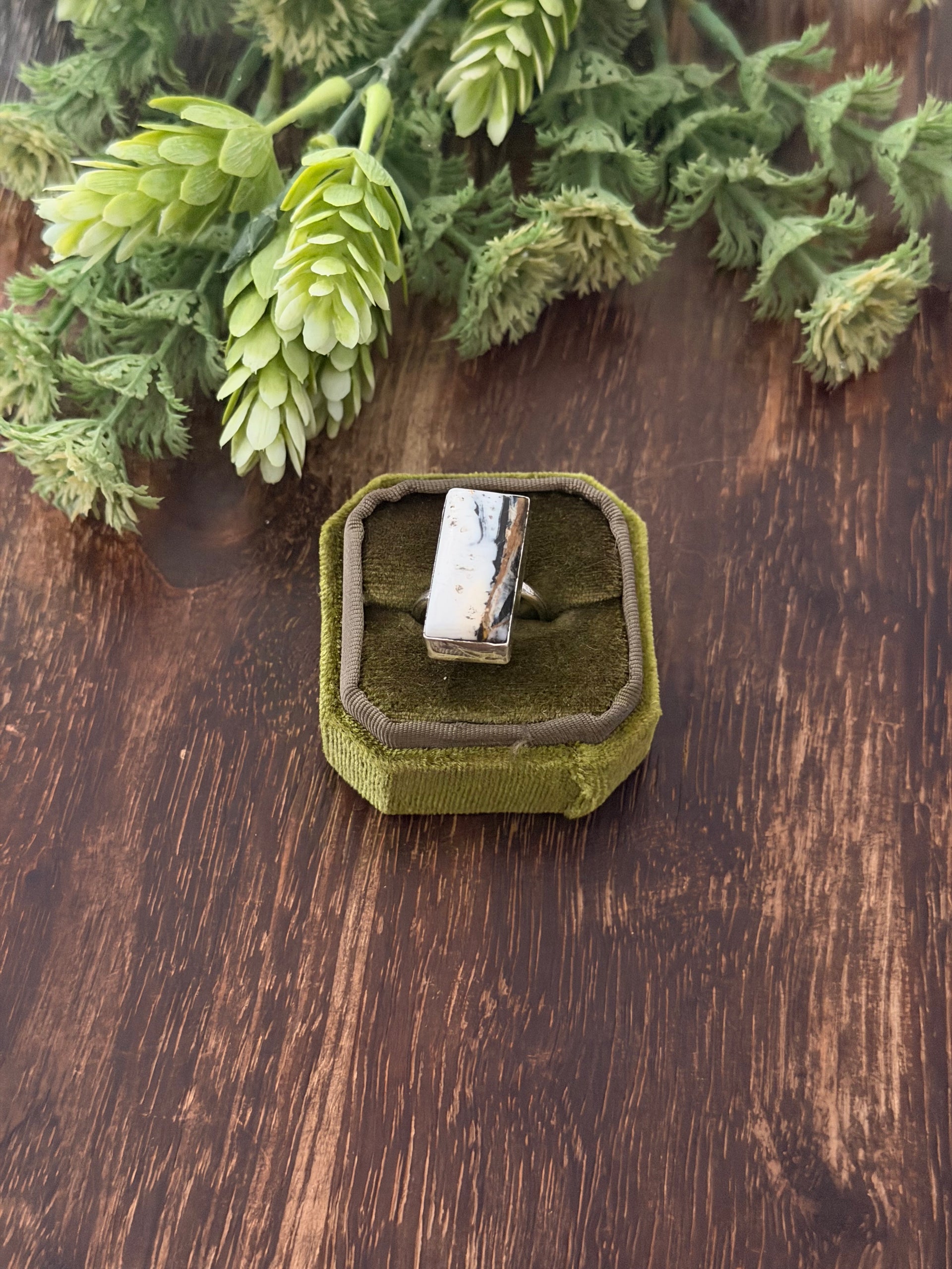 Navajo Made White Buffalo & Sterling Silver Adjustable Ring