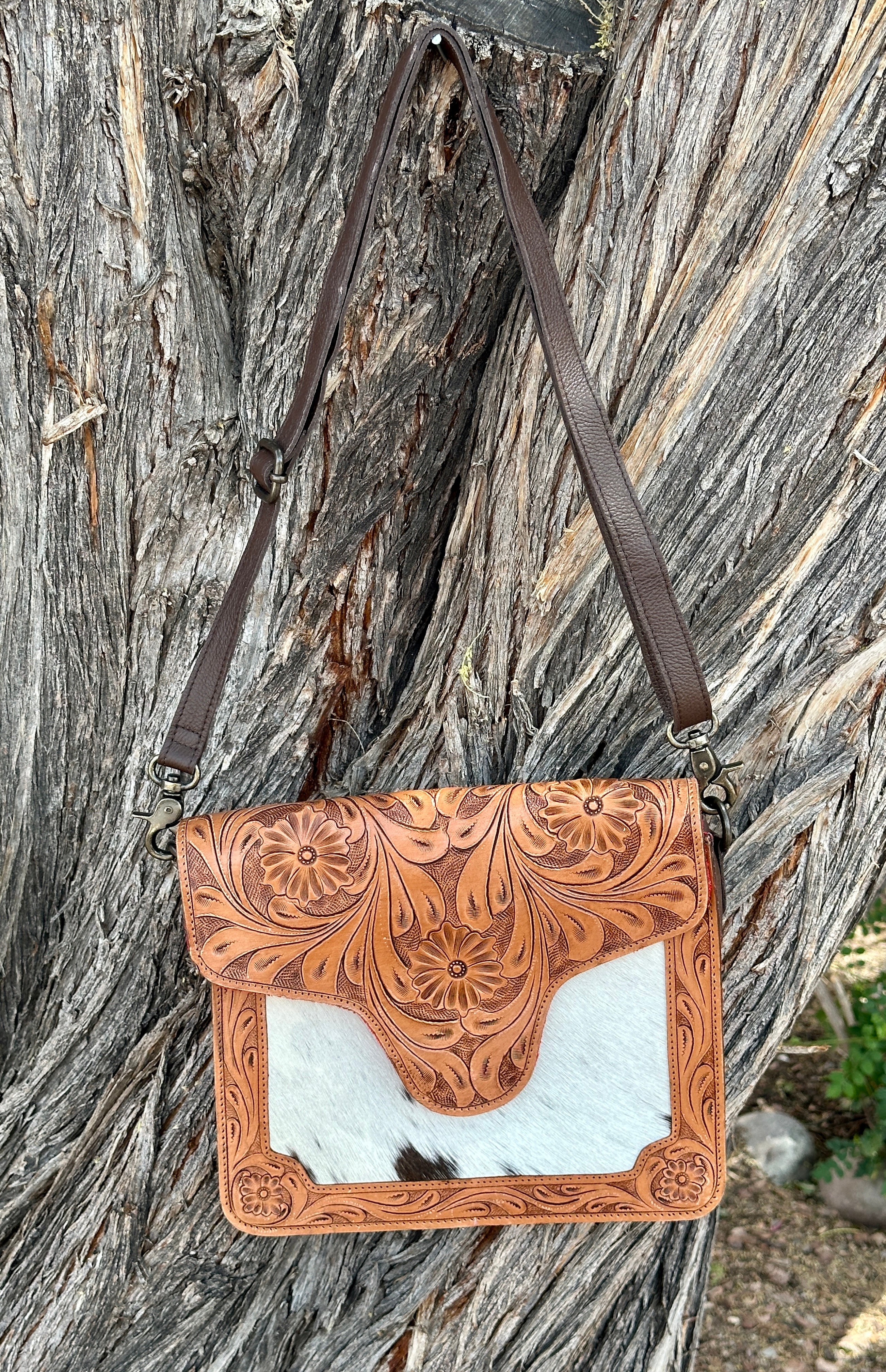 Genuine Tooled Leather & Cowhide Purse