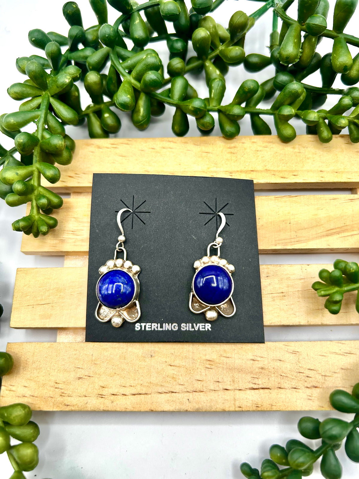 Old Pawn Navajo Made Lapis & Sterling Silver Post Earrings