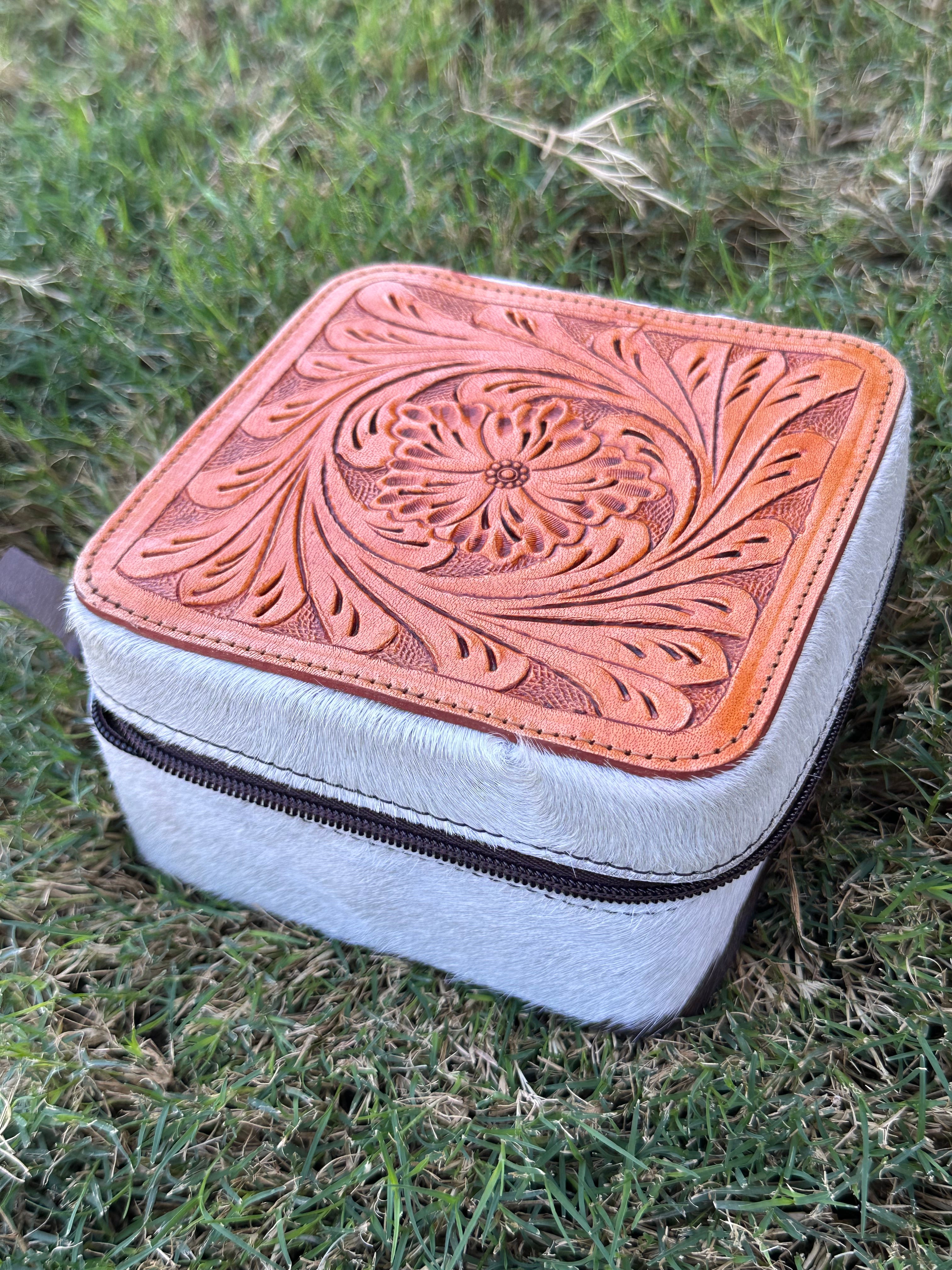 Genuine Tooled Leather Cowhide Jewelry Box