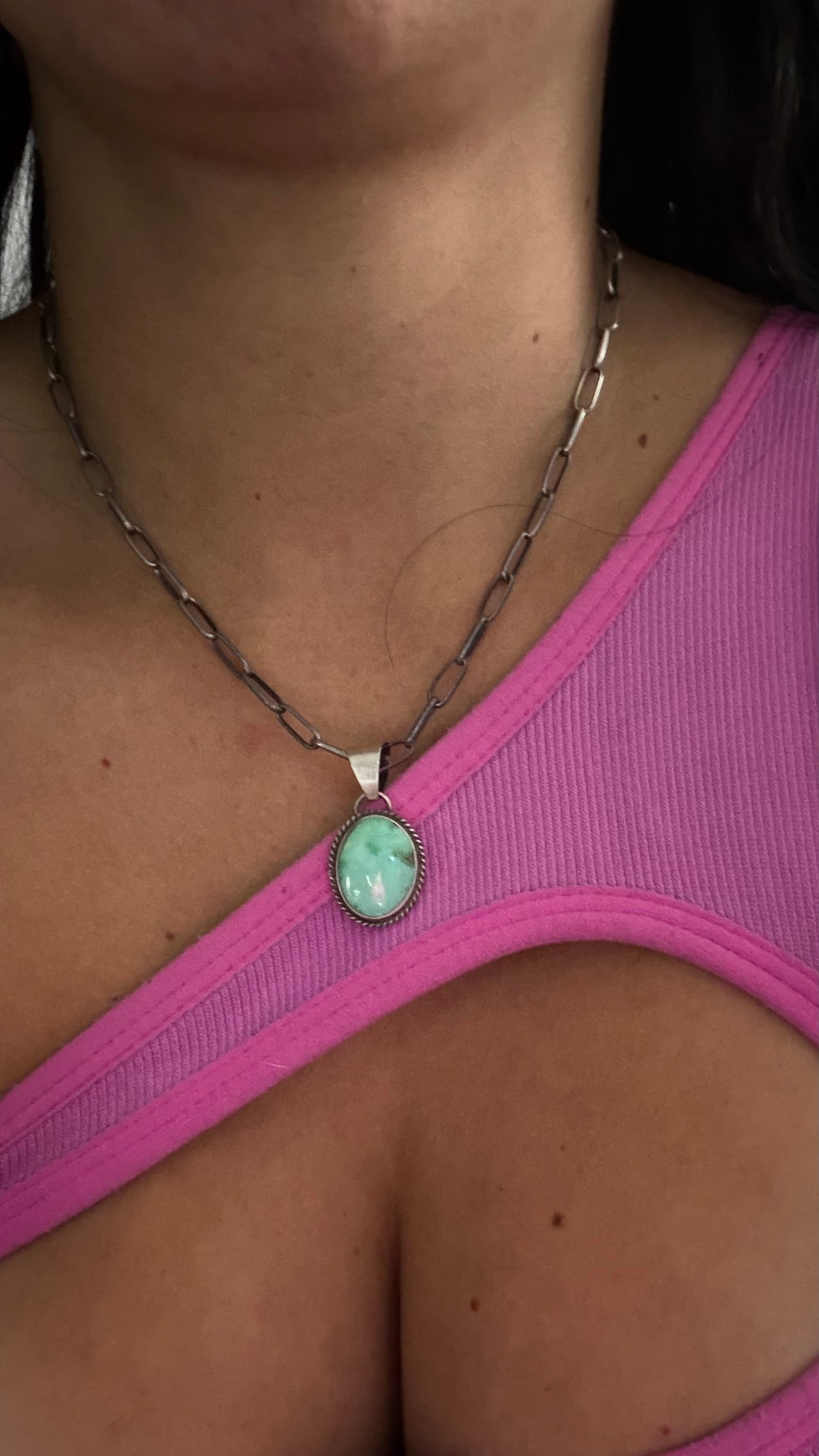 Navajo Made Emerald Valley Turquoise & Sterling Silver Pendant