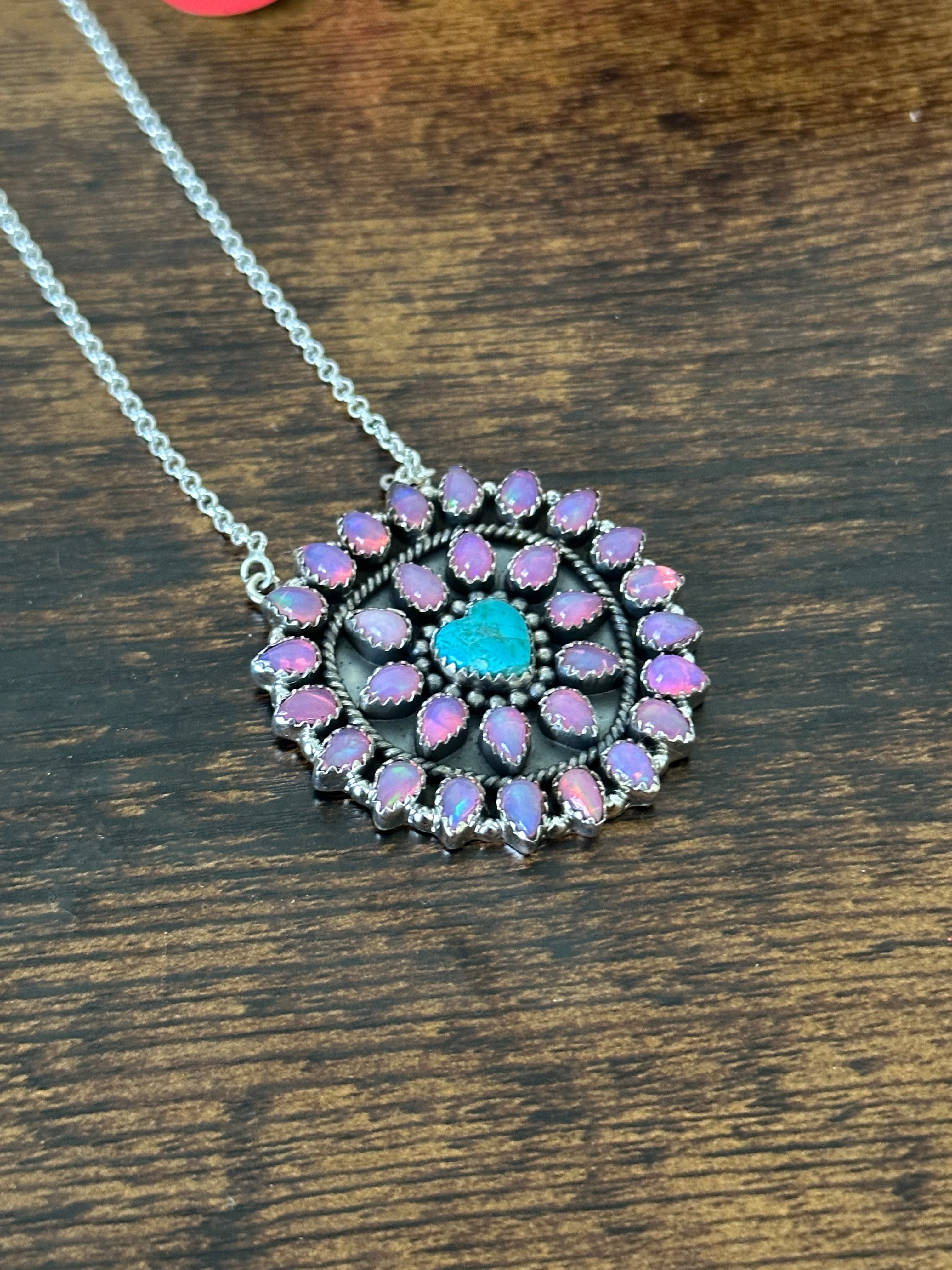 Southwest Handmade Multi Stone & Sterling Silver Cluster Necklace