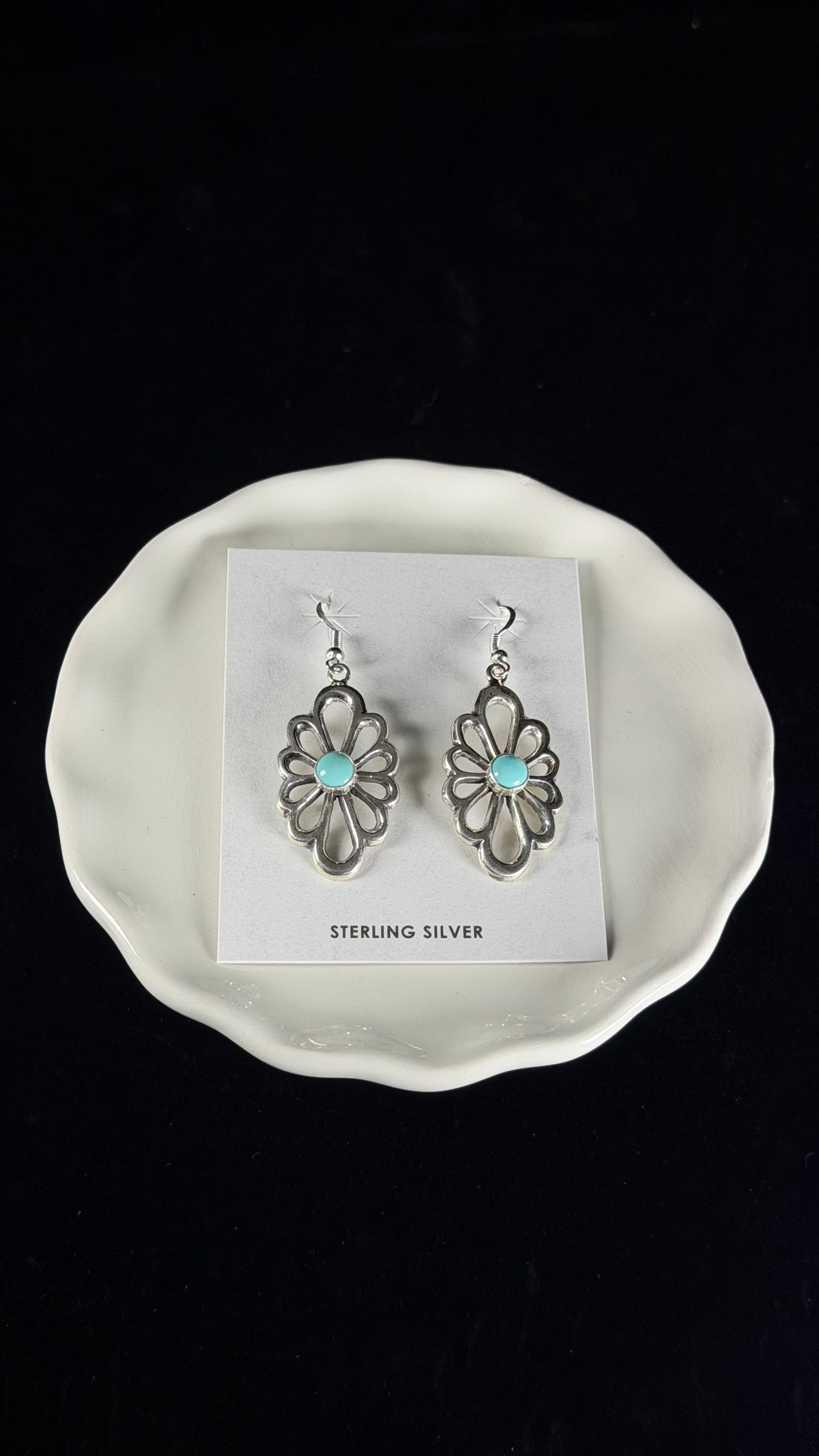 Navajo Made Kingman Turquoise & Sterling Silver Dangle Earrings