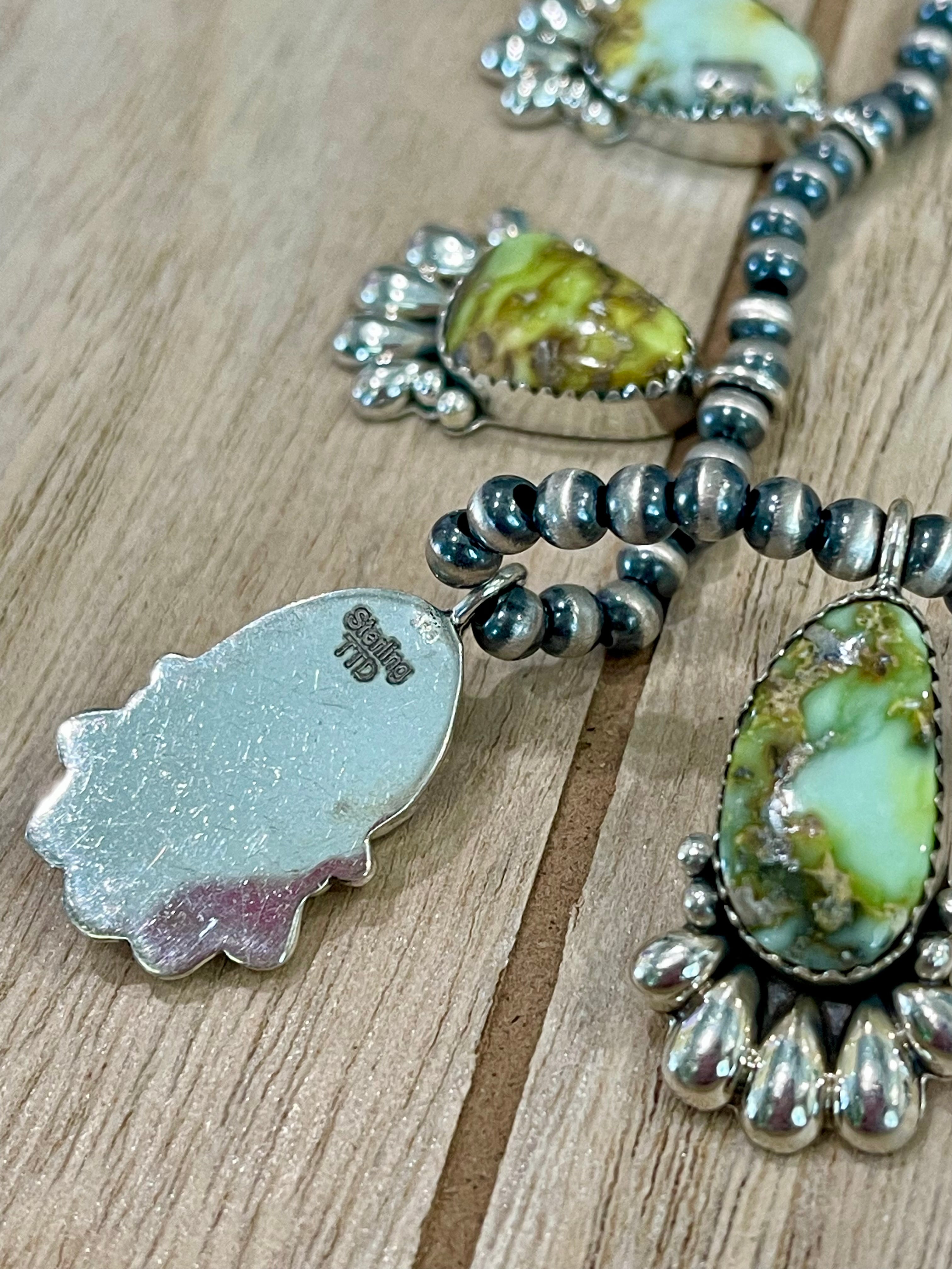 Southwest Handmade Palomino Variscite & Sterling Silver 5 Stone Necklace