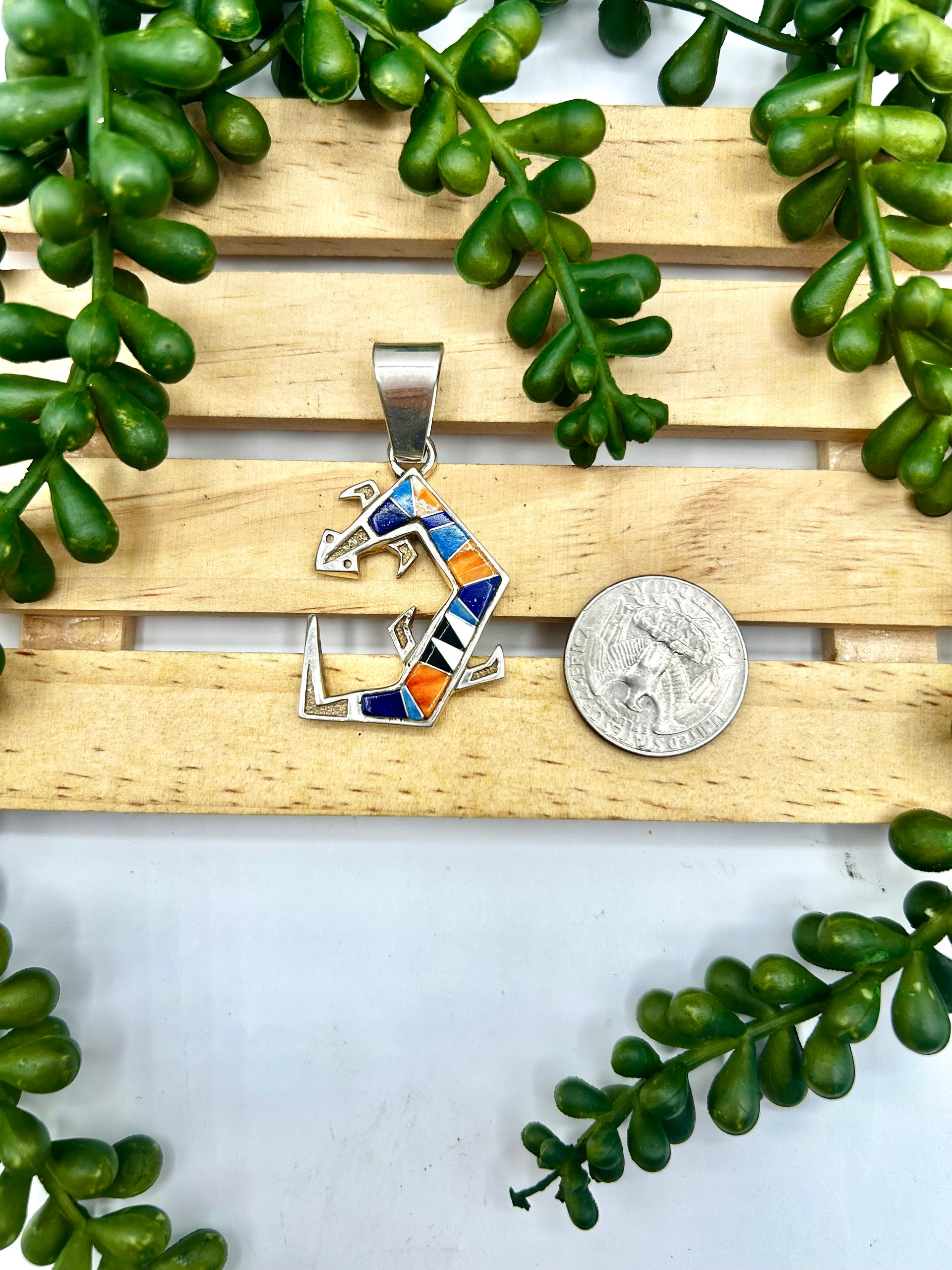 Navajo Made Multi Stone & Sterling Silver Pendant