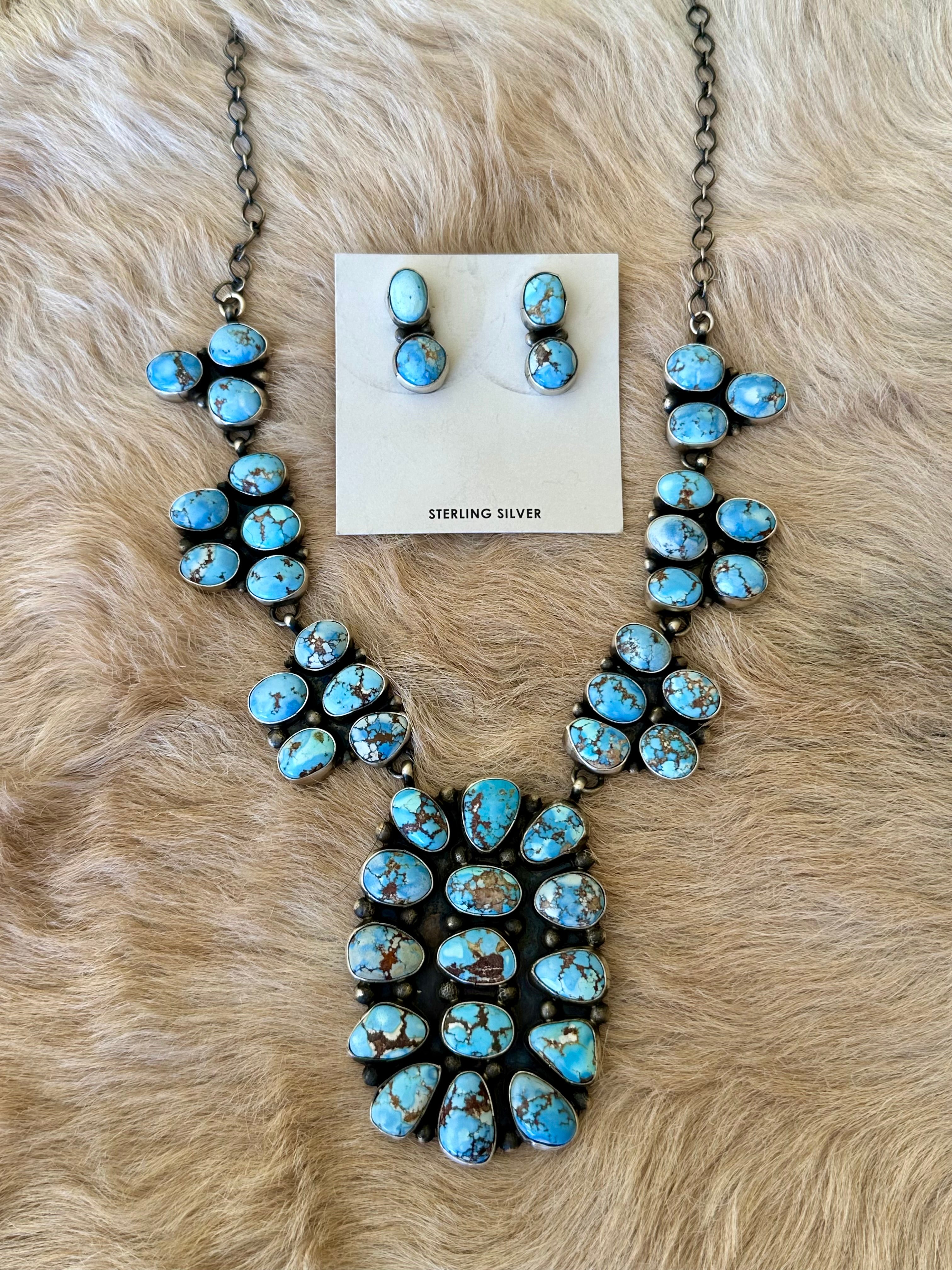 Travis J. Golden Hills Turquoise & Sterling Silver Cluster Necklace Set