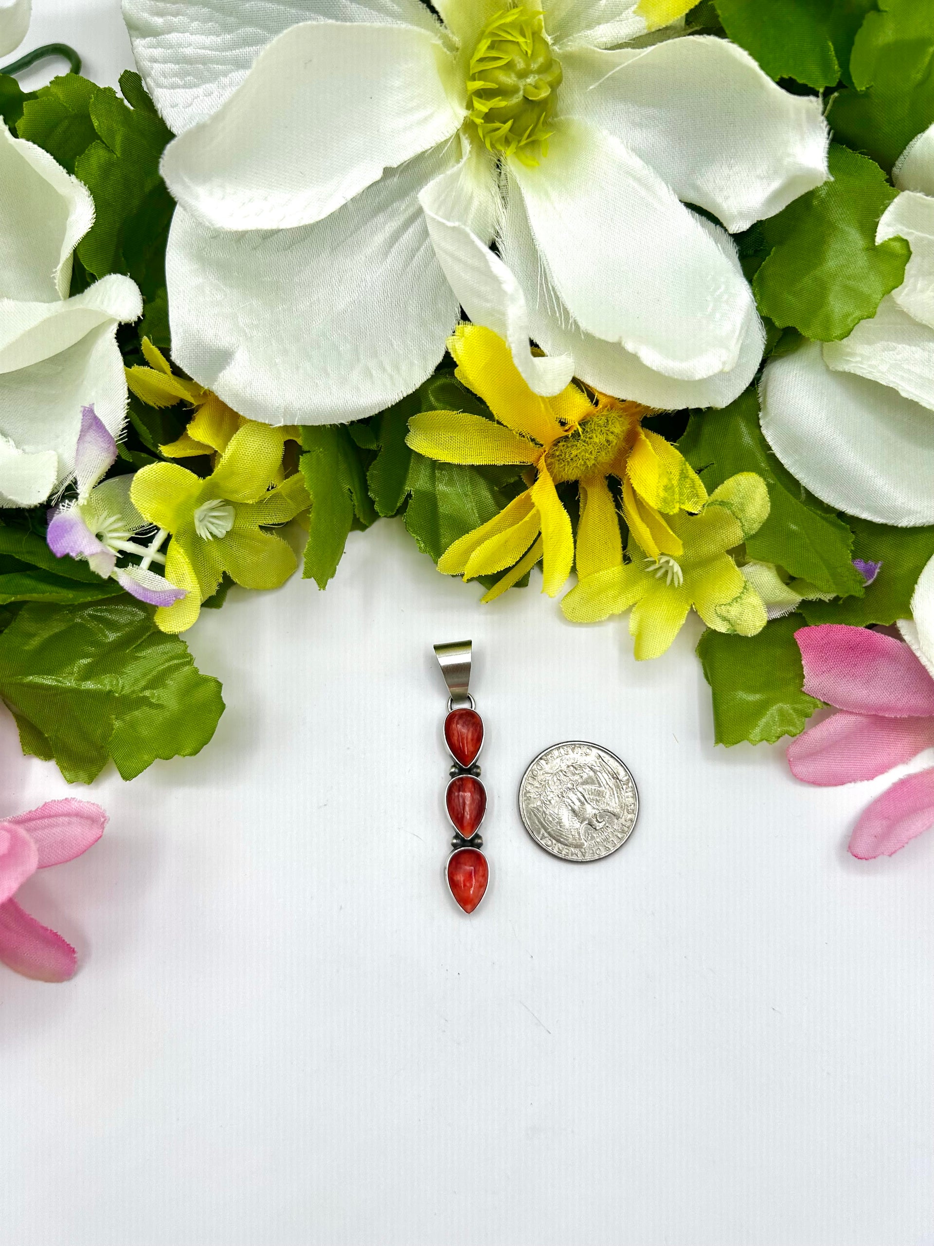 Navajo Made Spiny Oyster & Sterling Silver Pendant