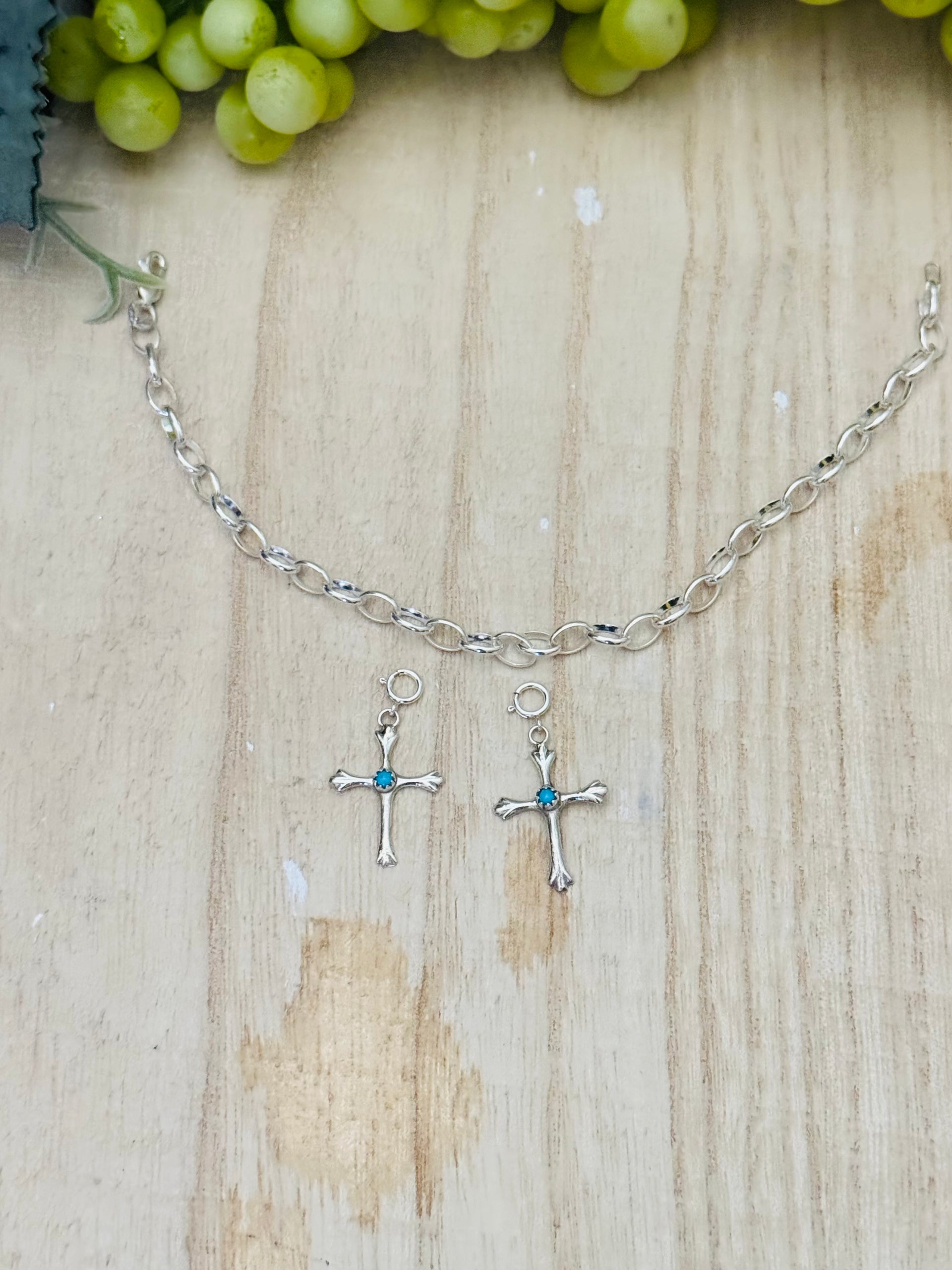 Navajo Made Turquosie & Sterling Silver Cross Cast Charms