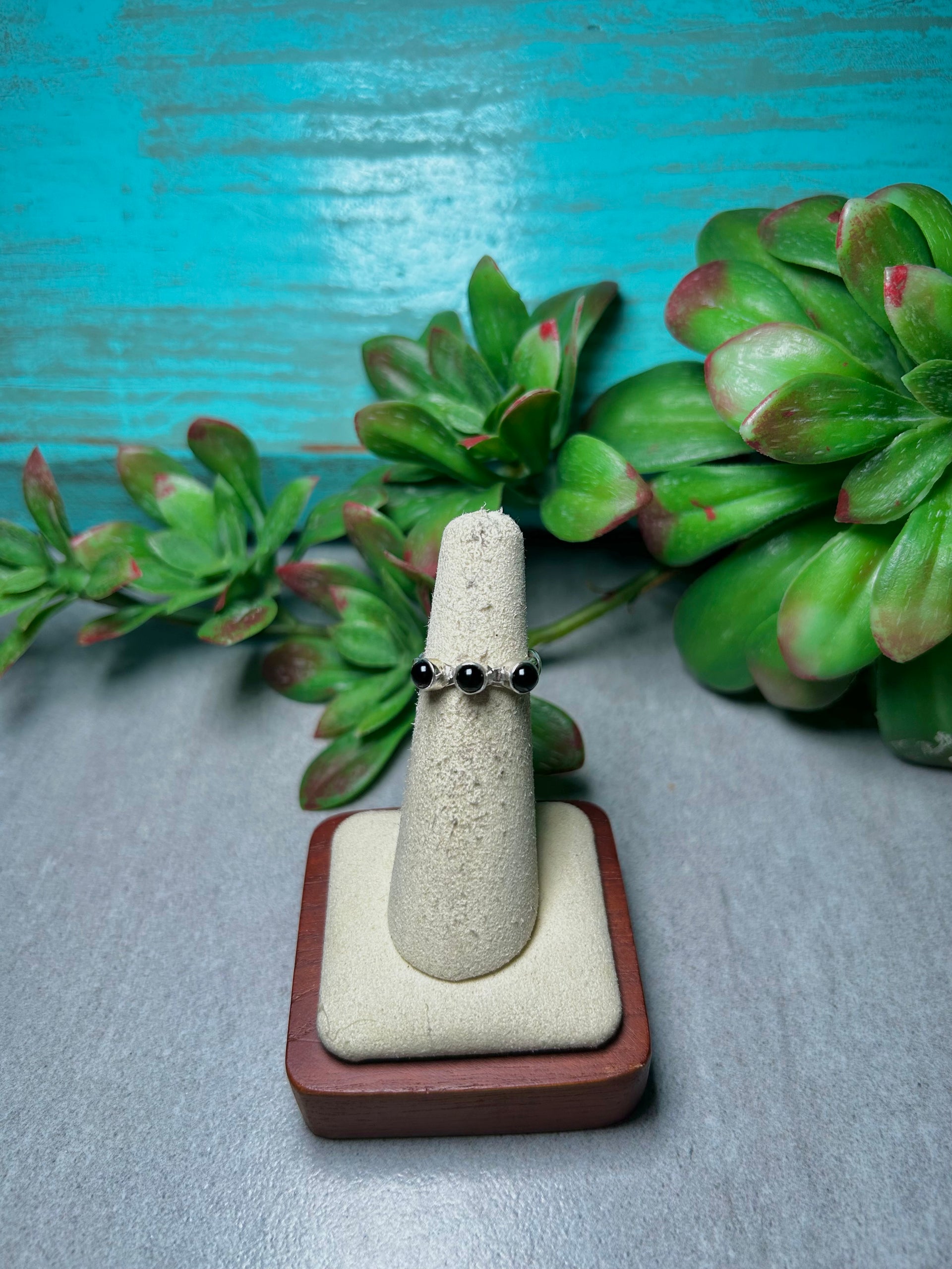 Navajo Made Onyx & Sterling Silver Cluster Ring