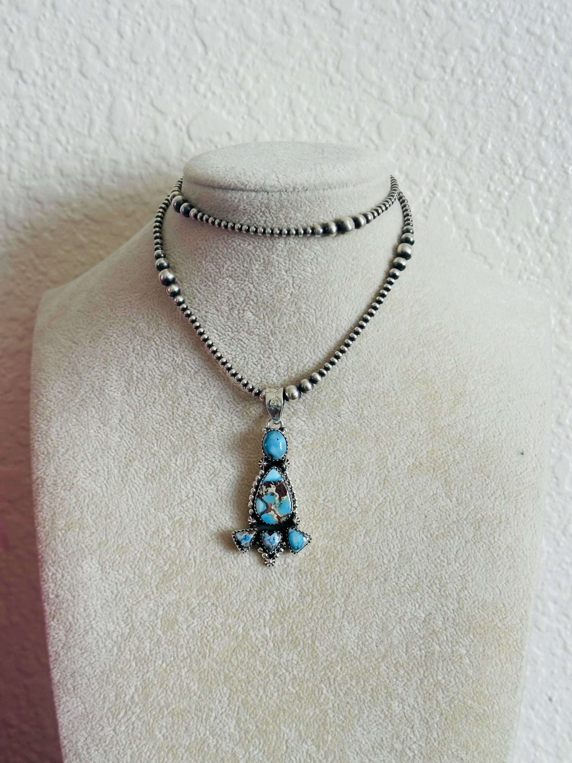 Southwest Handmade Golden Hills Turquoise & Sterling Silver Cluster Pendant