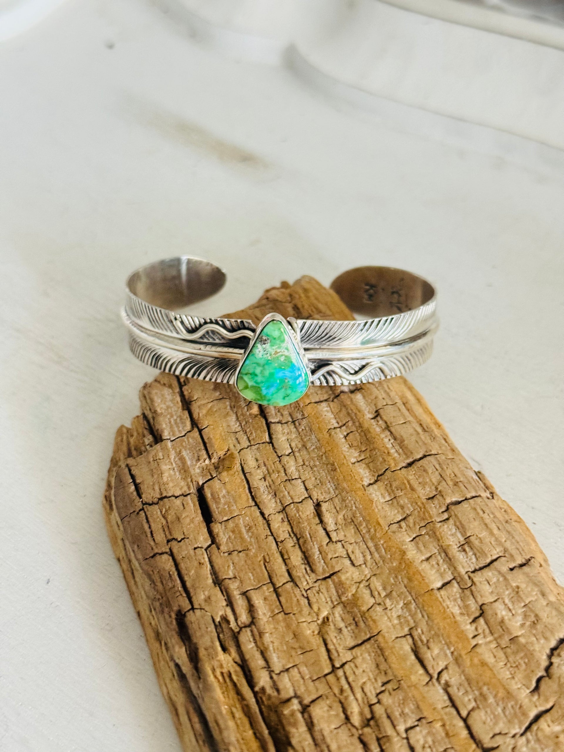 Koby Martinez Sonoran Mountain Turquoise & Sterling Silver Feather Cuff Bracelet