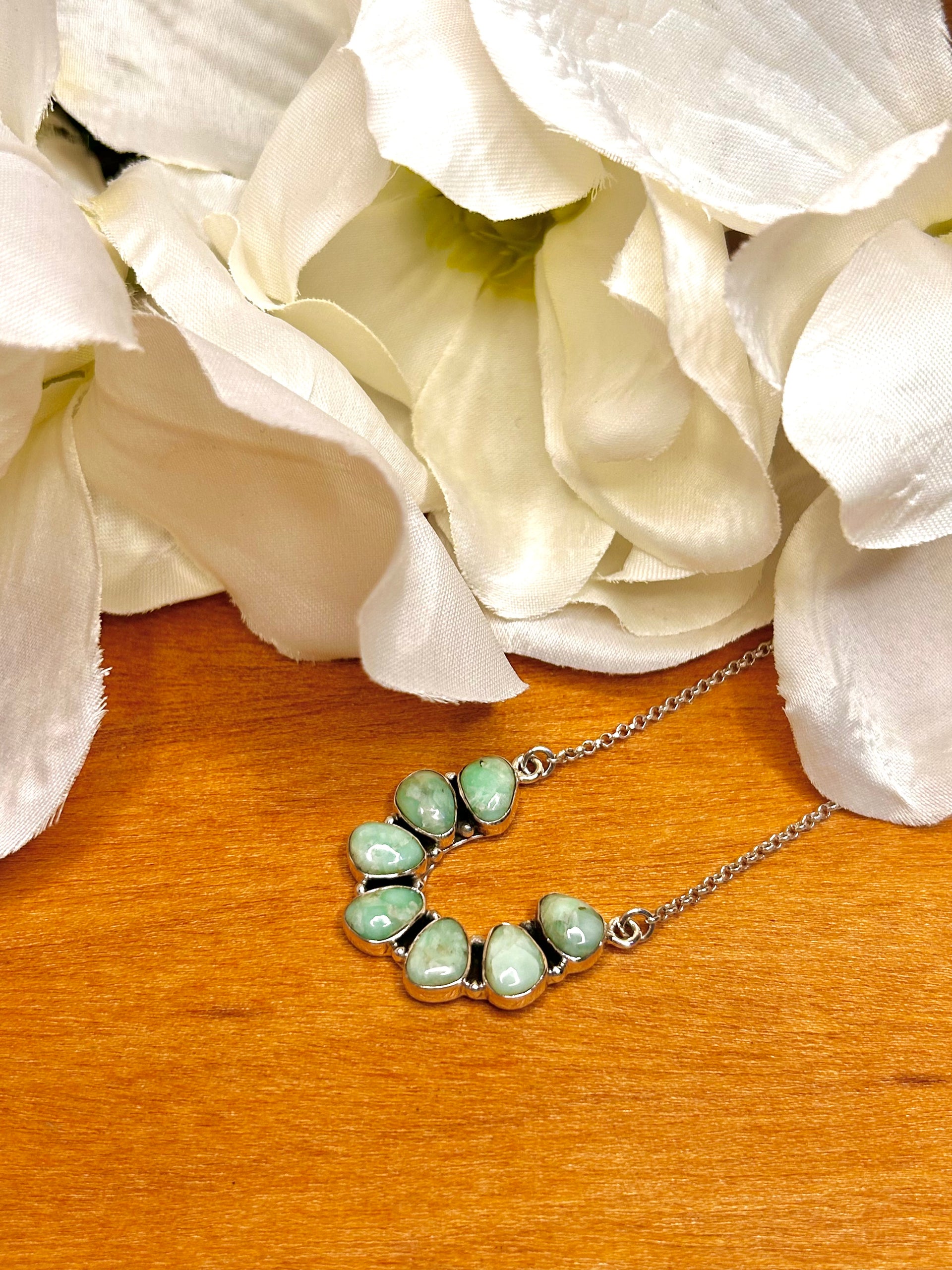 Southwest Made Palomino Variscite  & Sterling Silver Cluster Necklace