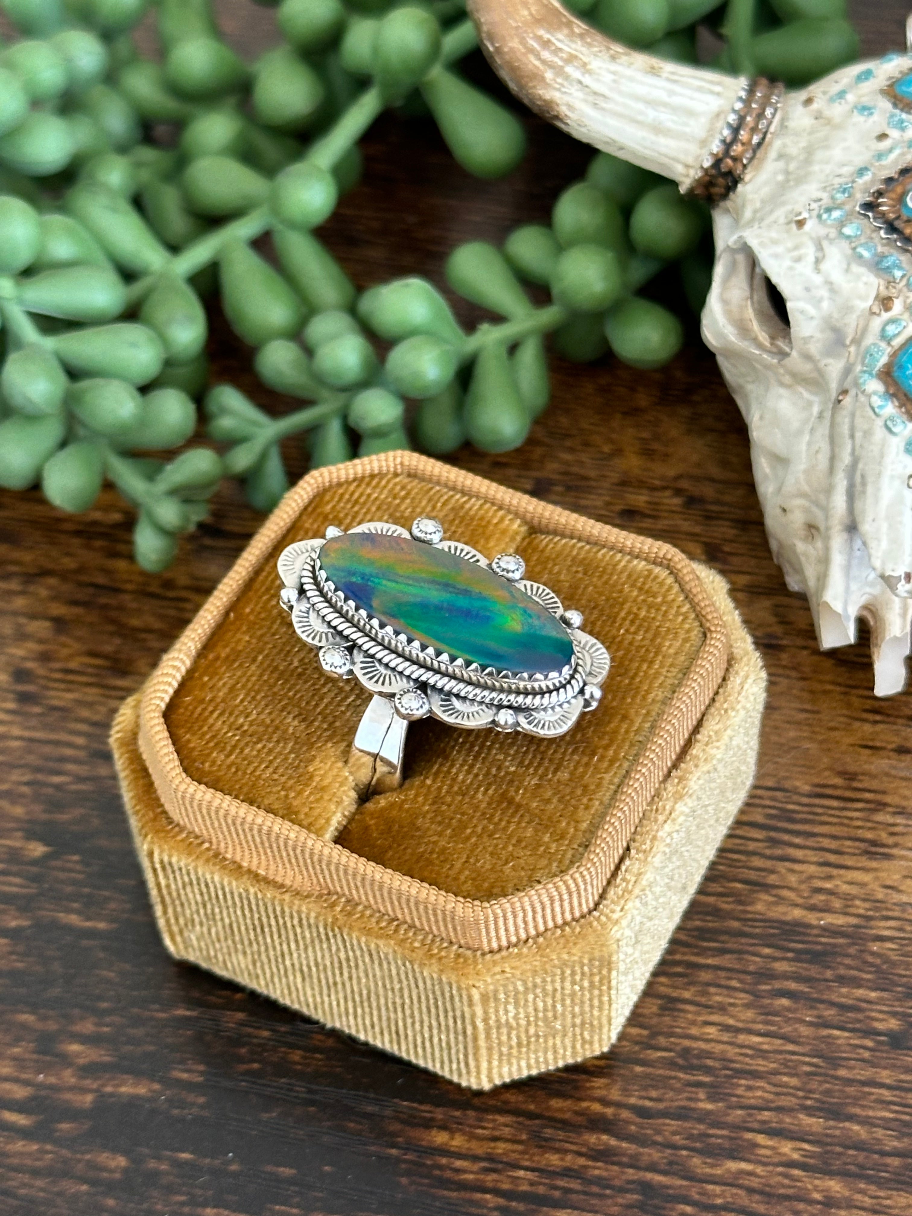 Southwest Handmade Opal & Sterling Silver Adjustable Ring