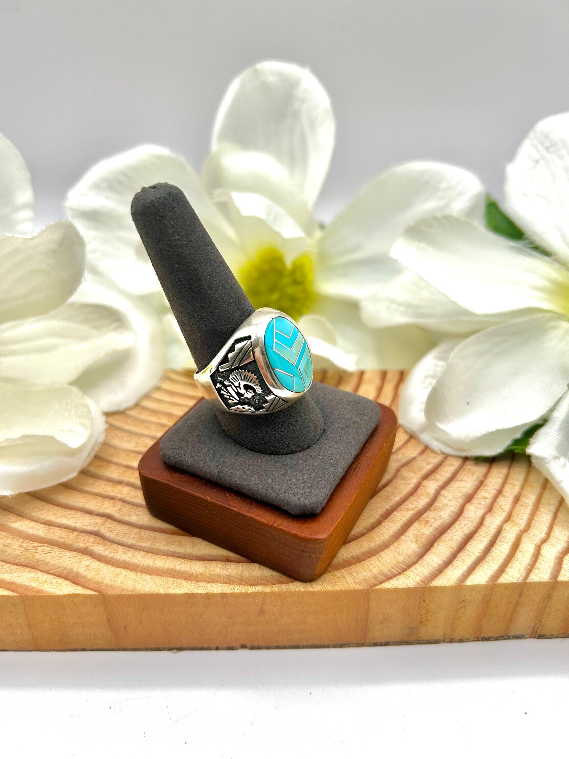 Navajo Made Kingman Turquoise & Sterling Silver Ring Size 10.25