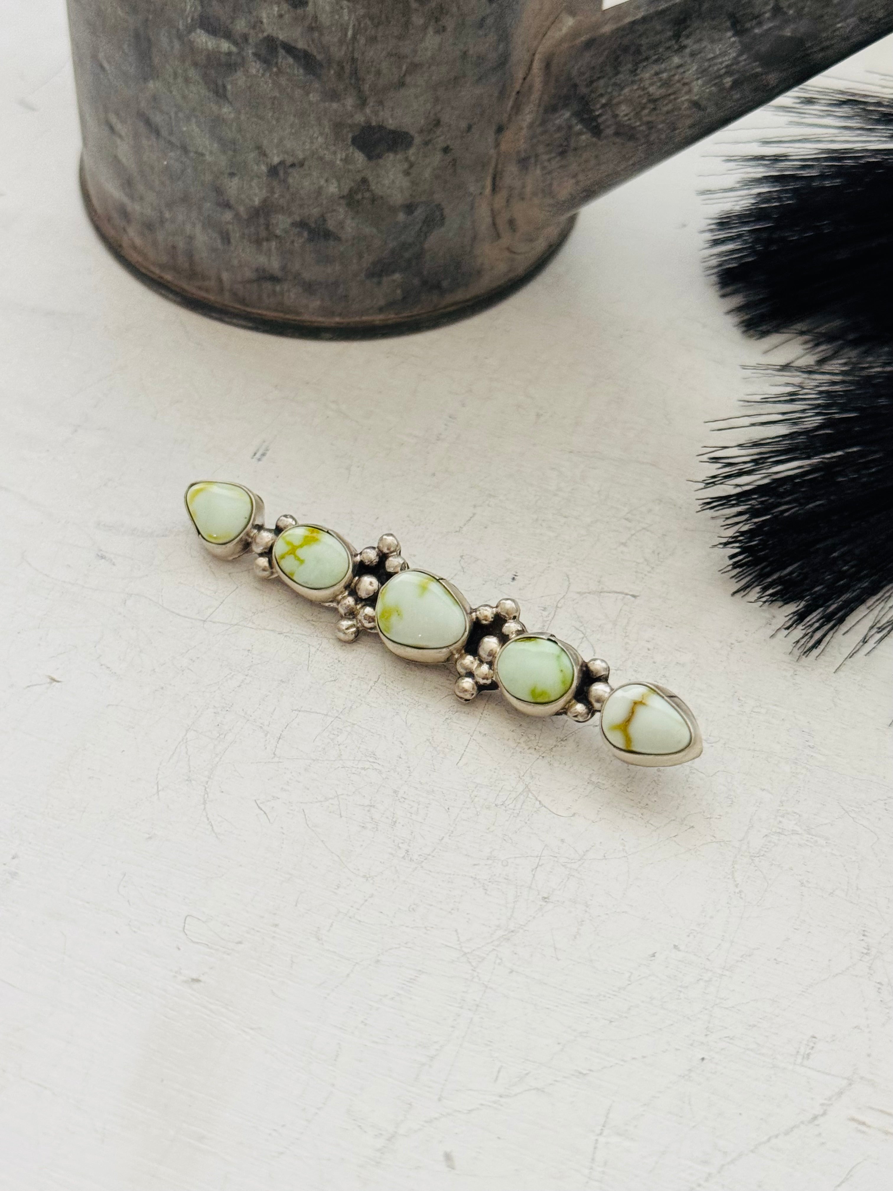 Navajo Made Palomino Variscite & Sterling Silver Pin