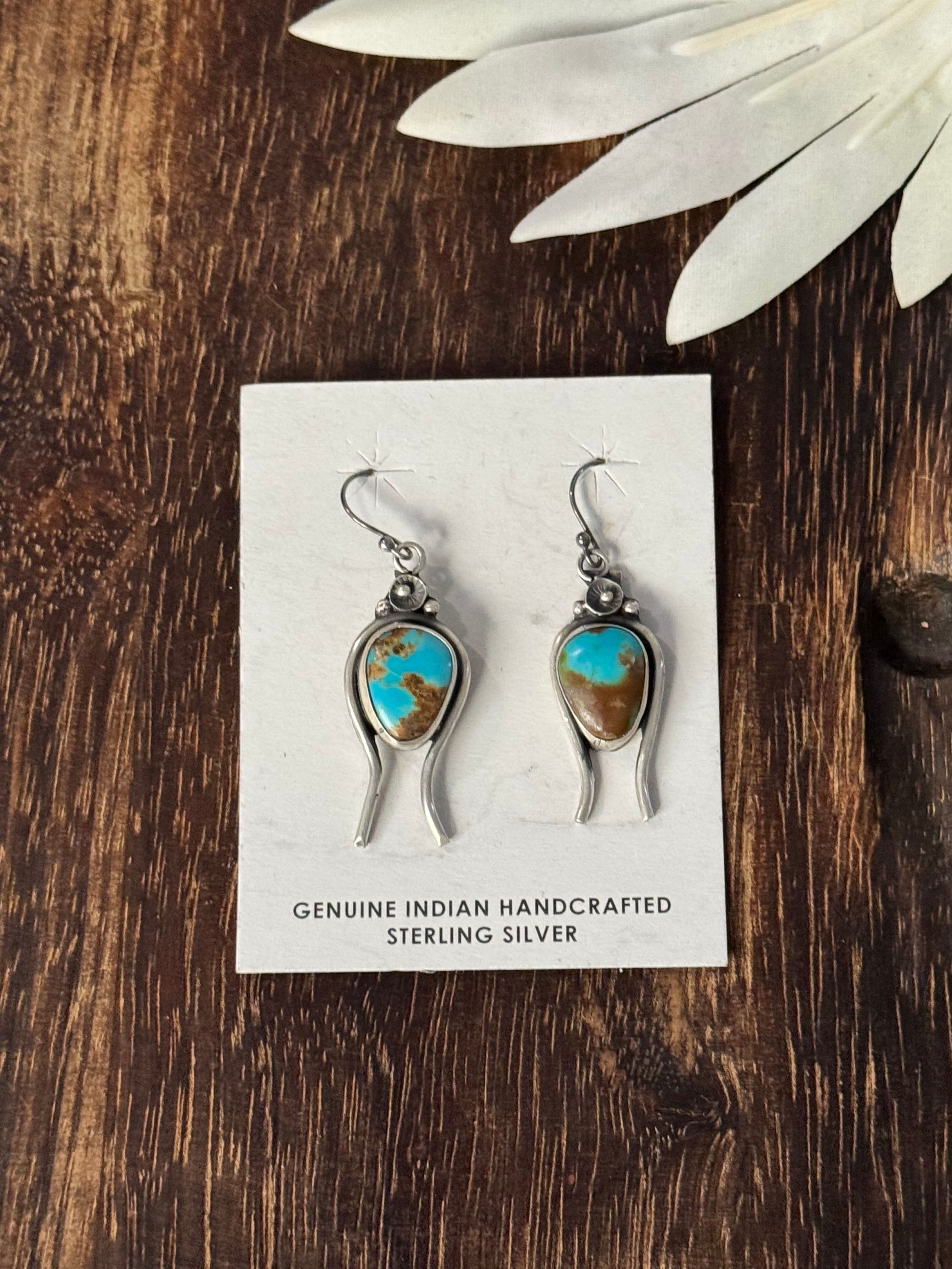 Navajo Made Kingman Turquoise & Sterling Silver Dangle Earrings