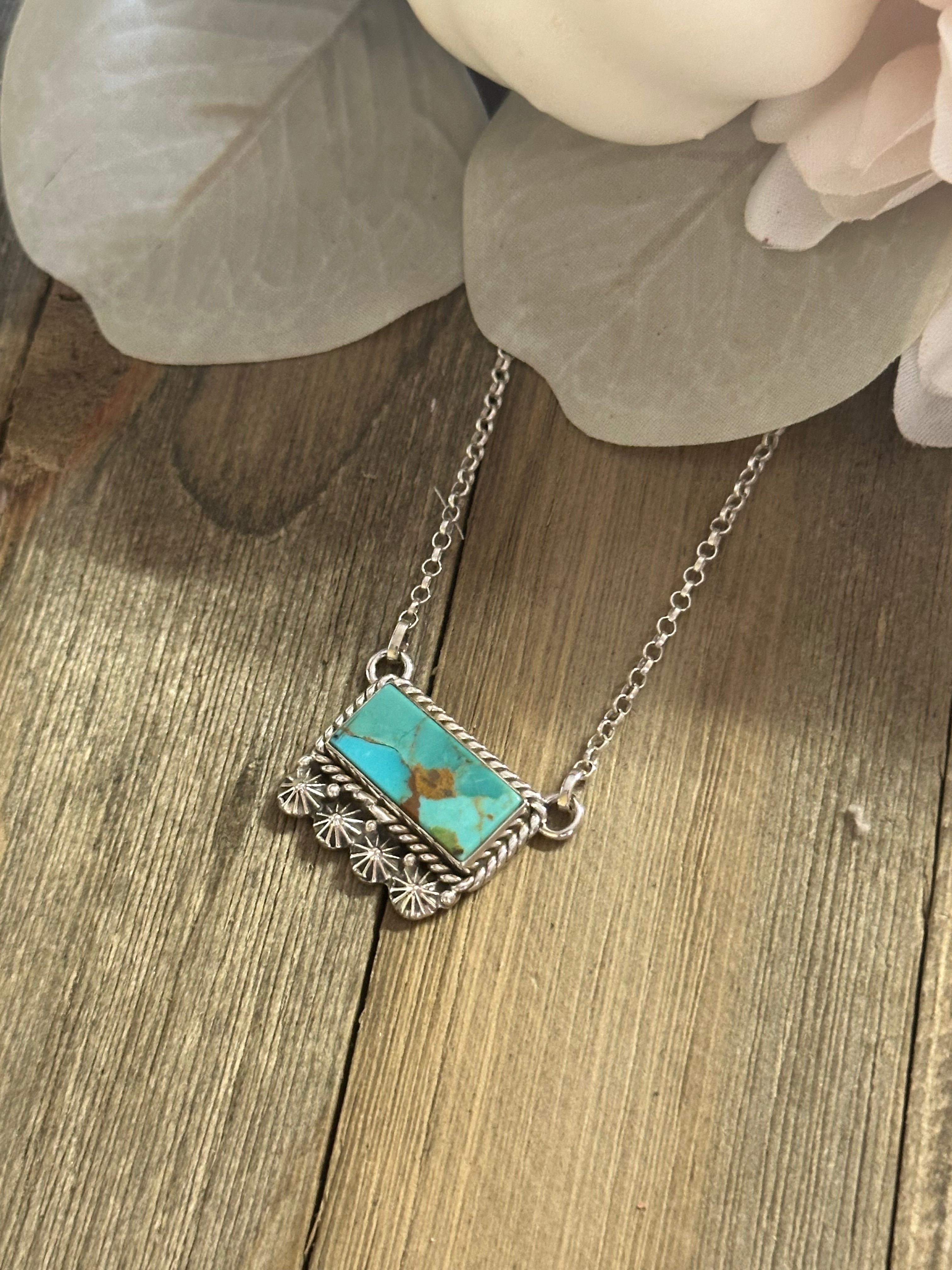 Southwest Handmade Kingman Turquoise & Sterling Silver Bar Necklace