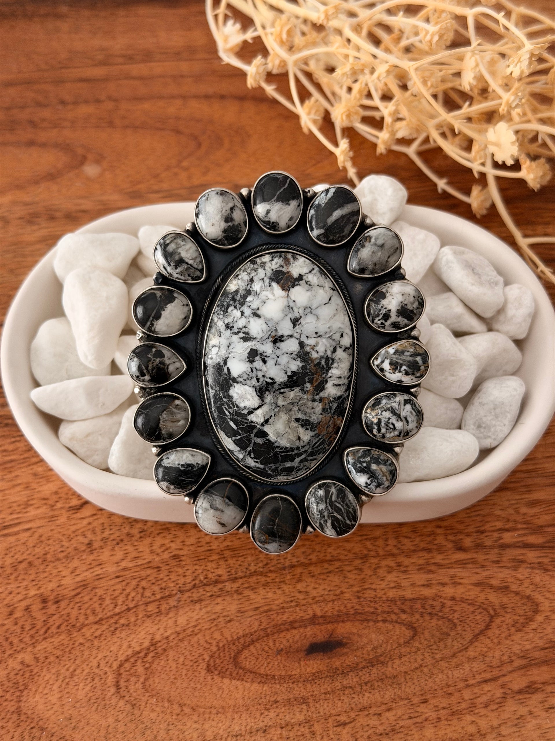 Aaron Robertson White Buffalo & Sterling Silver Cluster Ring Size 7