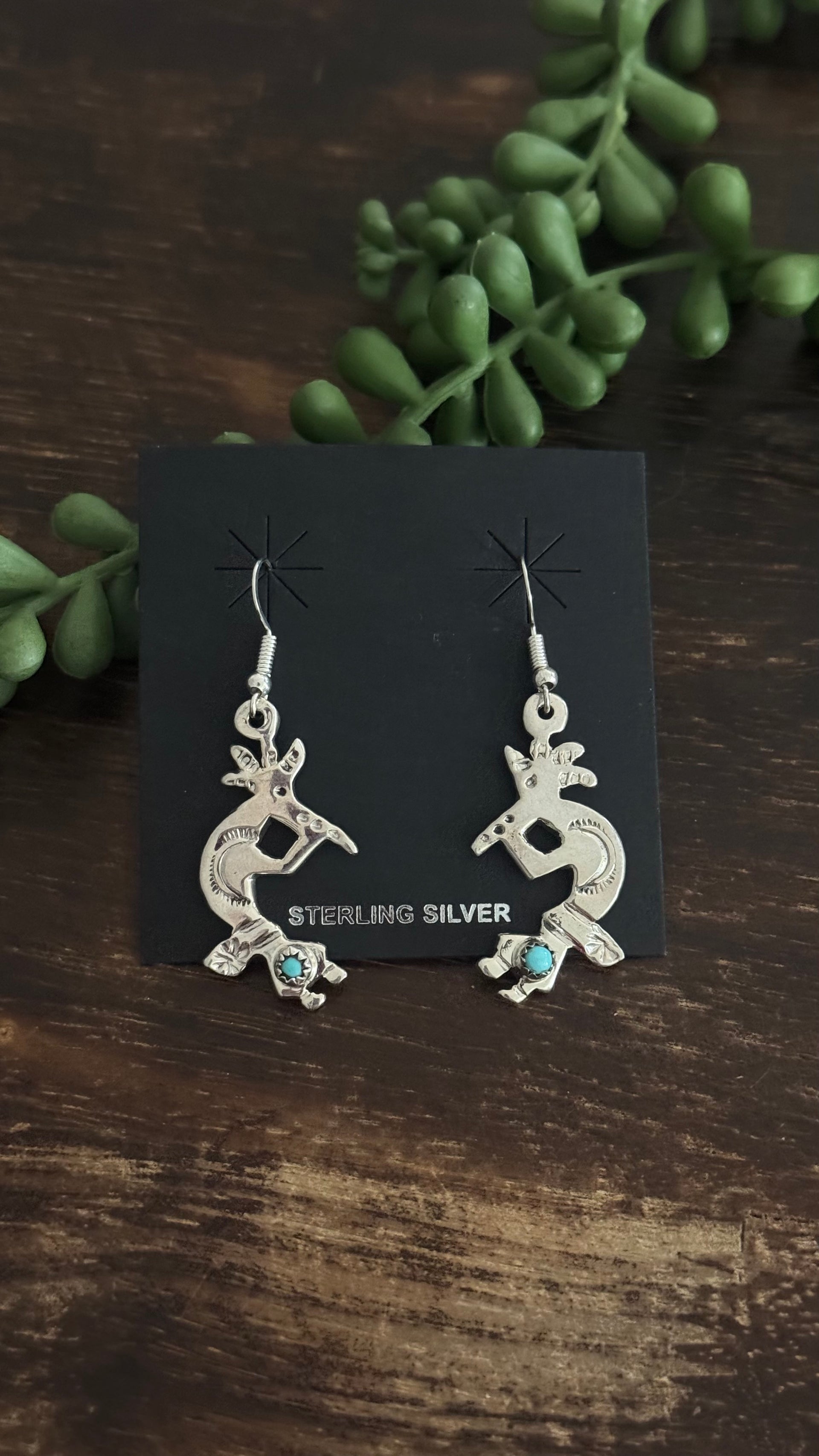 Navajo Made Kingman Turquoise & Sterling Silver Dangle Earrings