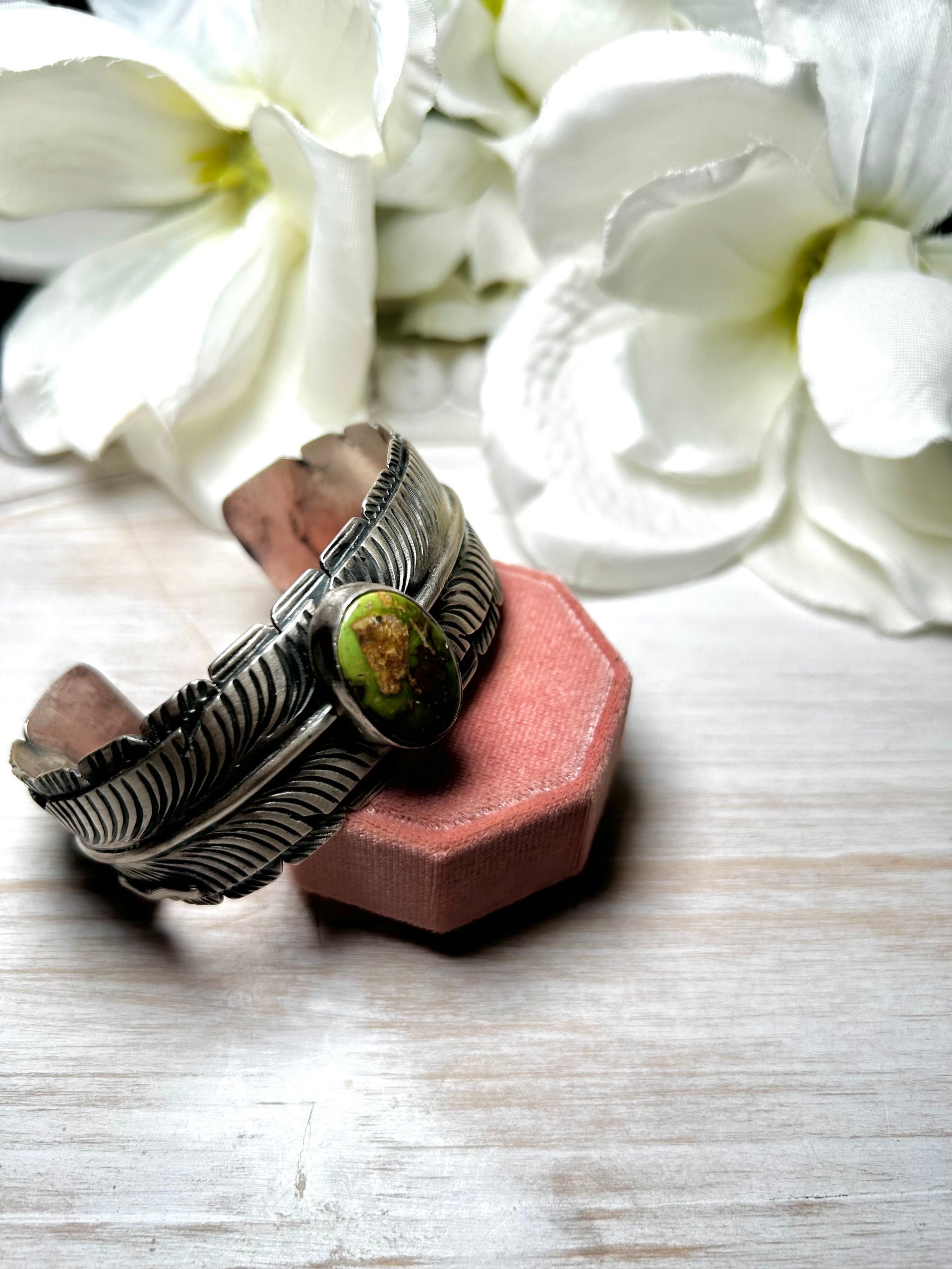 Navajo Made Sonoran Gold Turquoise & Sterling Silver Cuff Bracelet