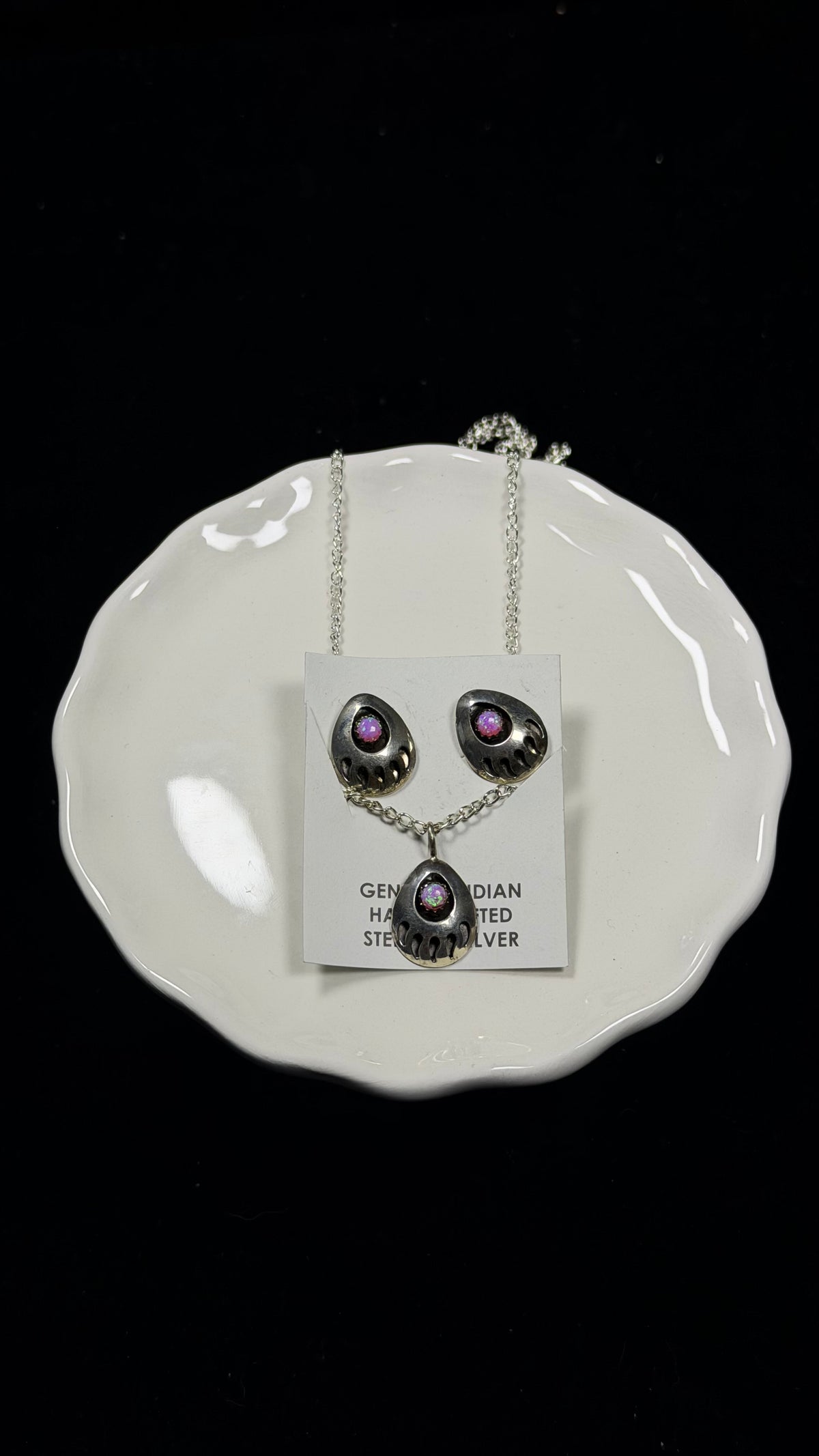 Navajo Made Opal (Man Made) and Sterling Silver Necklace Set
