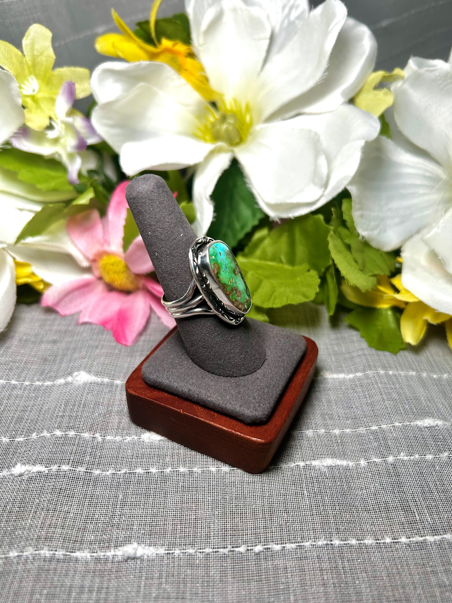 Navajo Made Natural Sonoran Mountain & Sterling Silver Ring Size 8.75