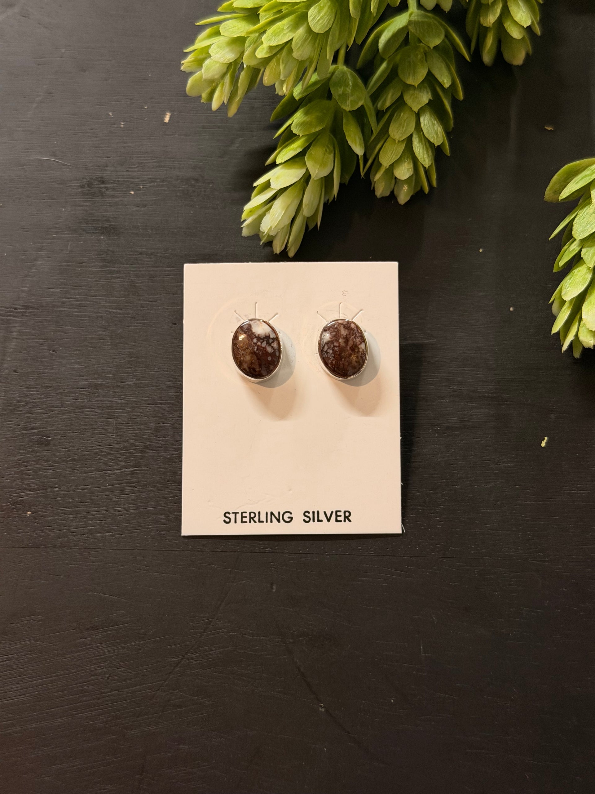 Navajo Made Wild Horse Variscite & Sterling Silver Post Earrings