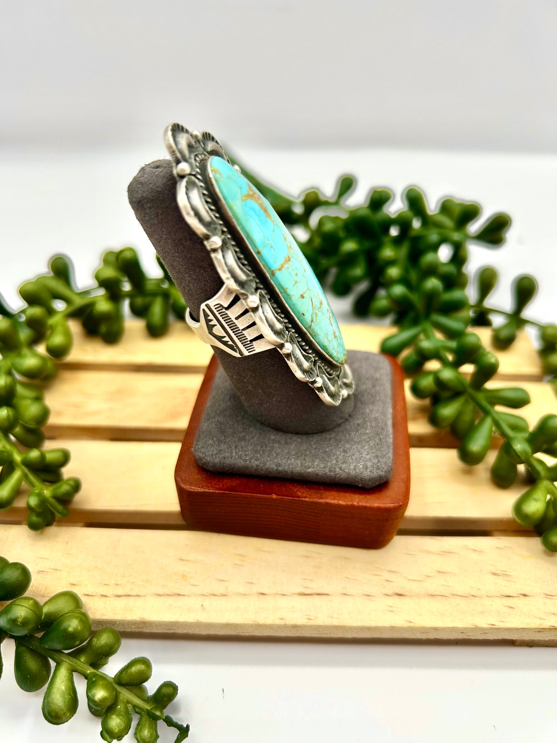 LeRoy James Kingman Turquoise & Sterling Silver Ring Size 7