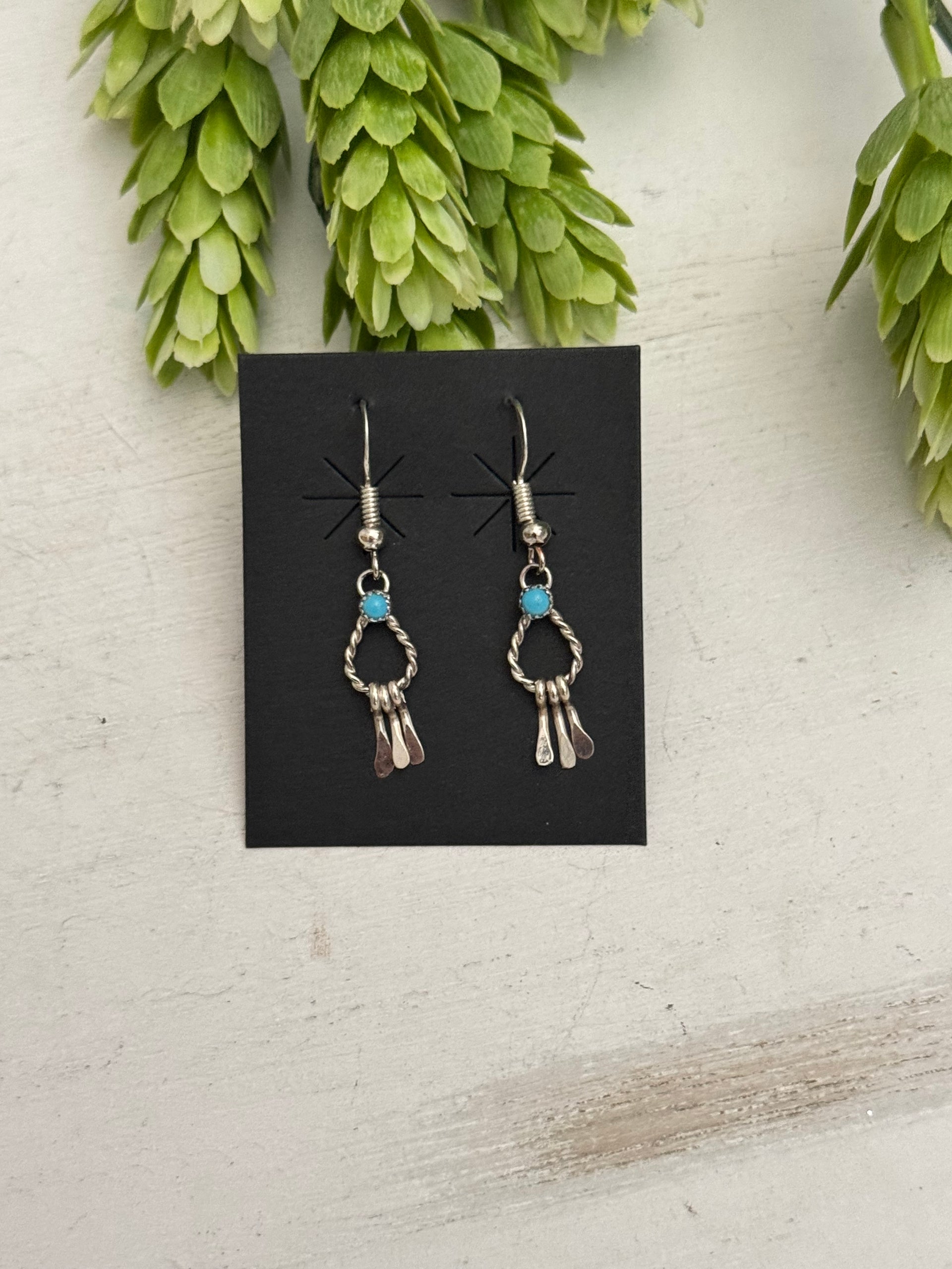 Navajo Made Turquoise & Sterling Silver Dangle Earrings