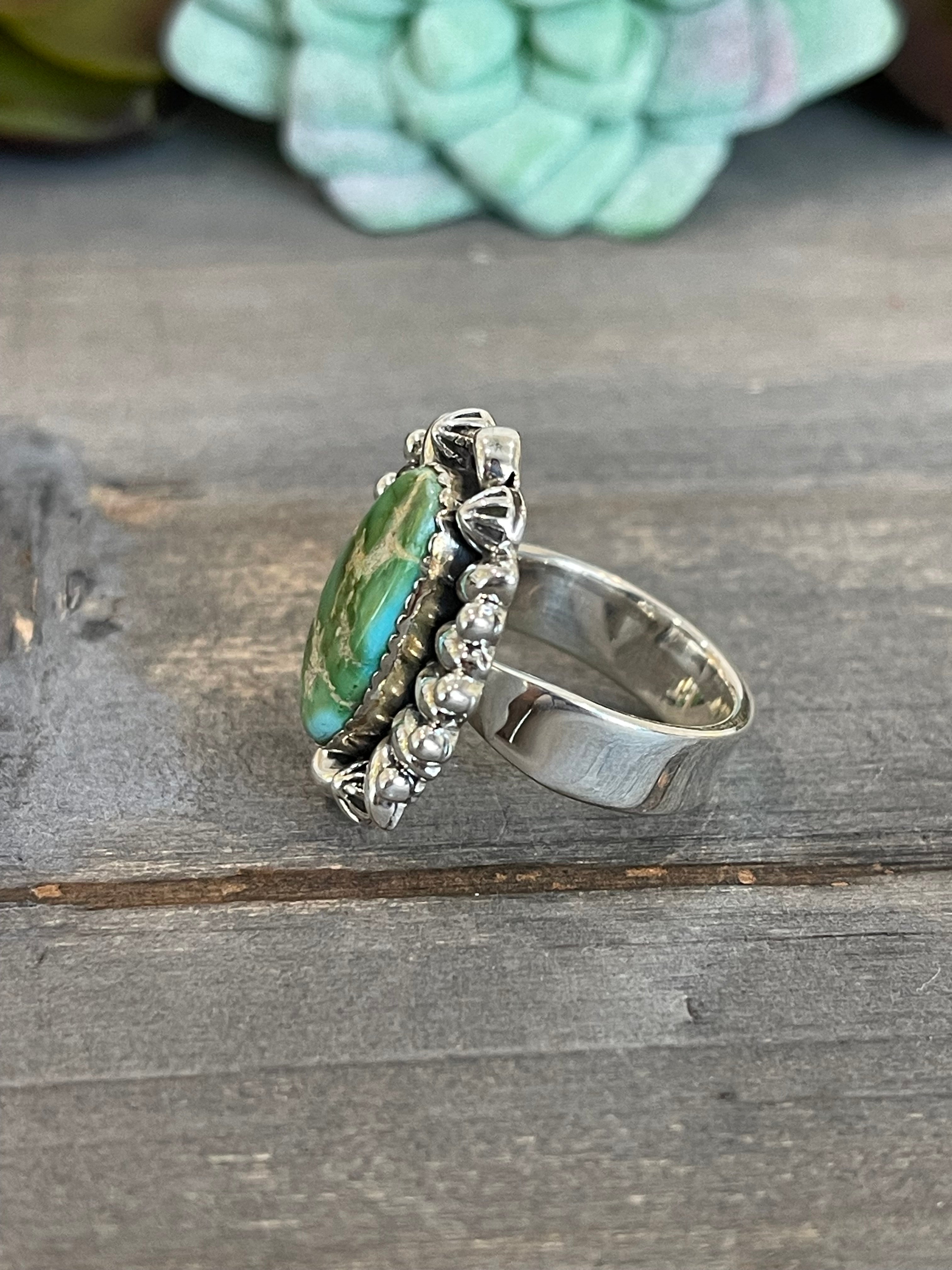 Southwest Handmade Sonoran Mountain Turquoise & Sterling Silver Adjustable Ring