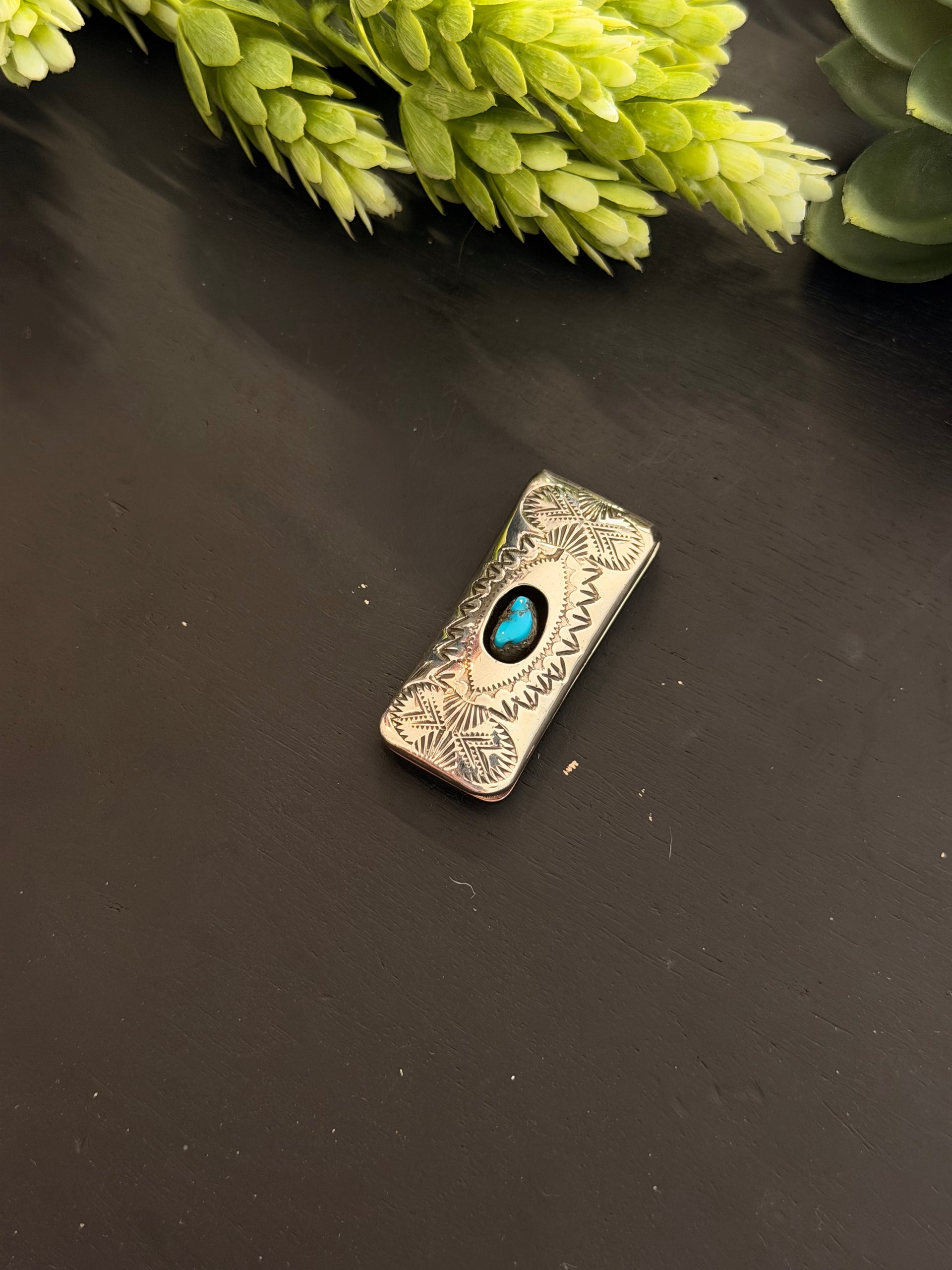 Navajo Made Kingman Turquoise & Sterling Silver Money Clip